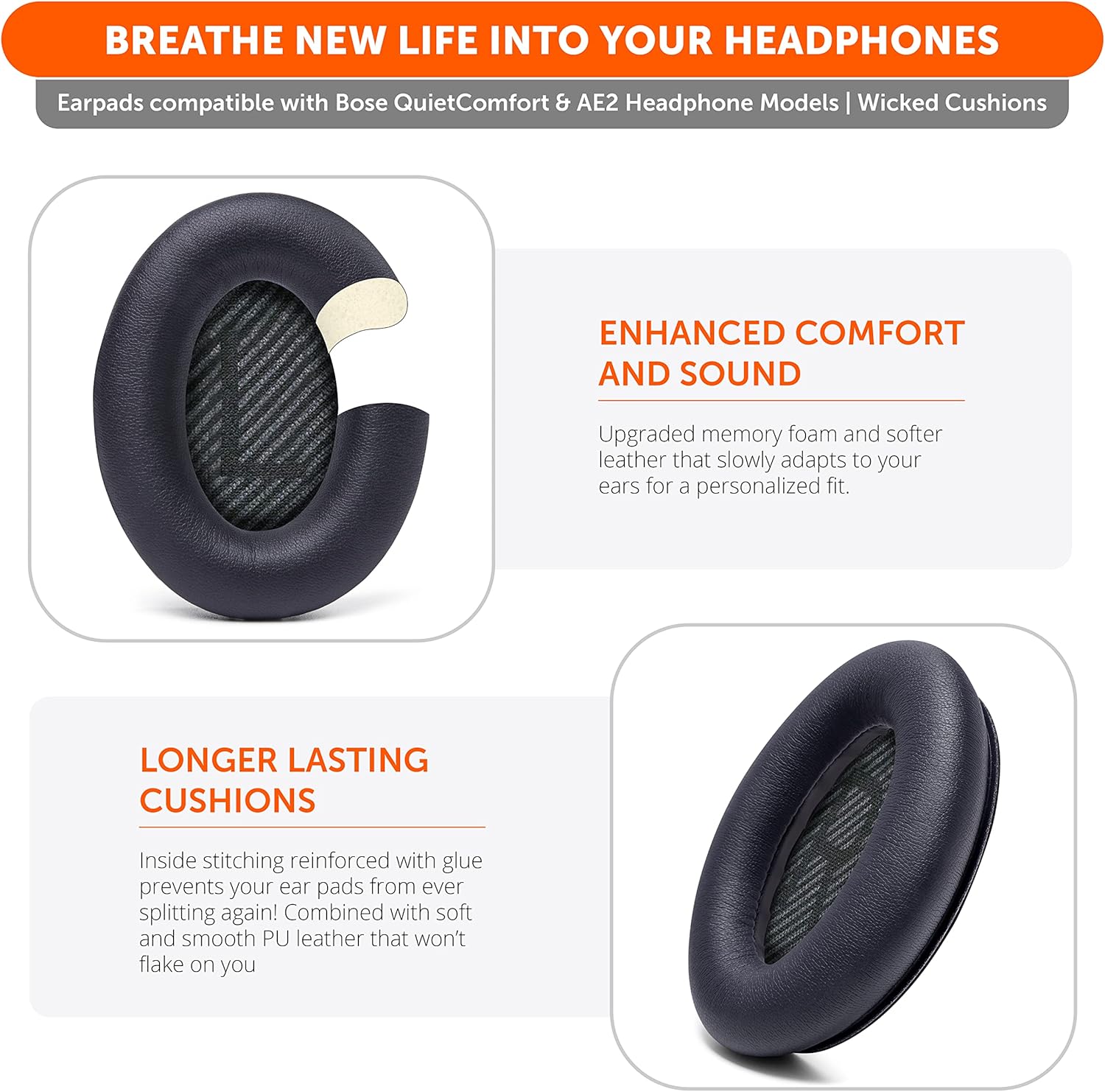 Replacement Ear Pads for Bose QC35/QC35 II Memory Foam Black