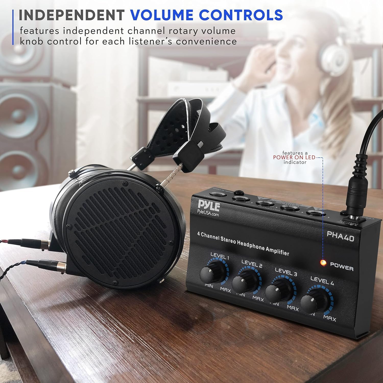 Pyle 4-Channel Headphone Amplifier Portable Stereo Splitter Amp Studio
