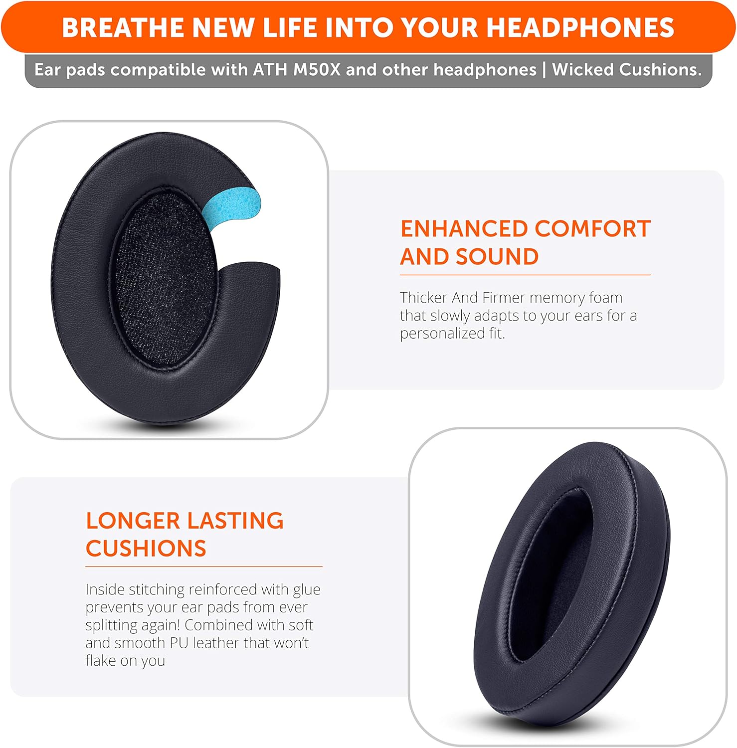 Universal Memory Foam Replacement Ear Pads for Gaming Headsets Black
