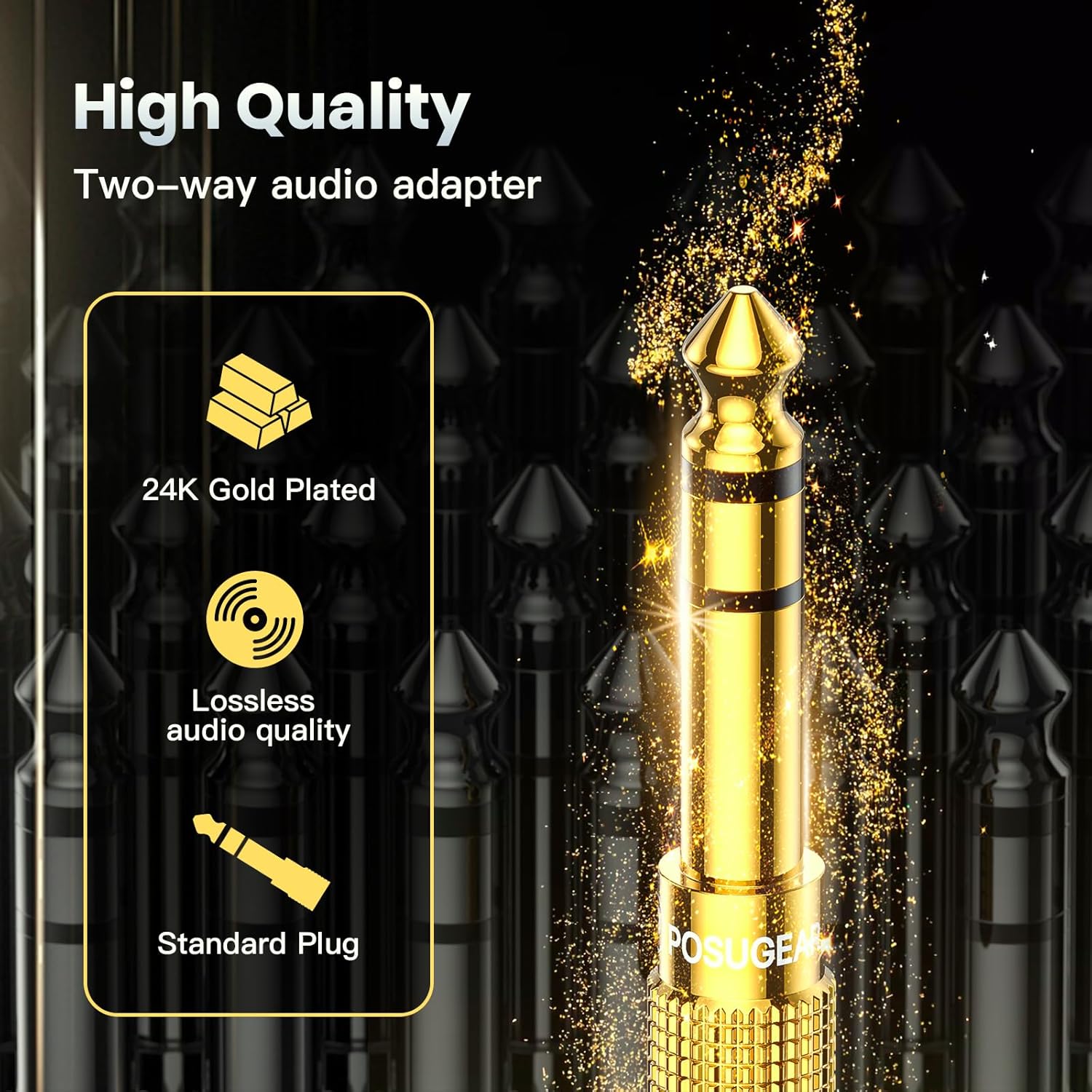 6.35mm to 3.5mm Headphone Adapter Plug Gold Plated Stereo 2 Pack