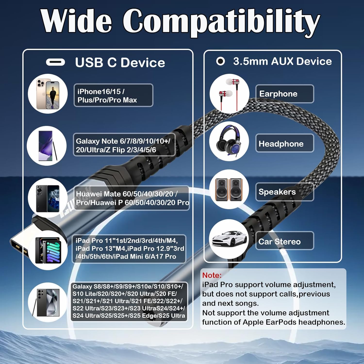 USB-C to 3.5mm Headphone Adapter Digital Audio AUX Converter Cable