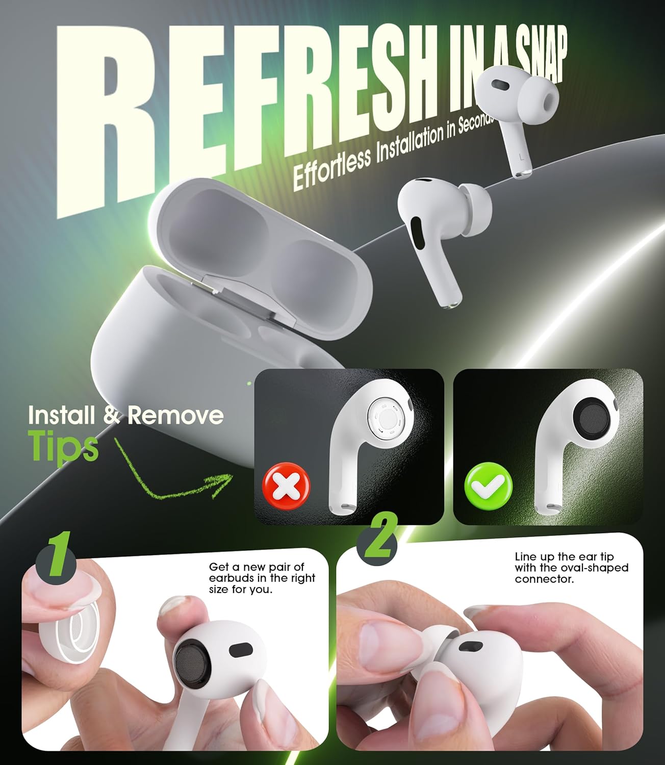 4 Pair AirPods Pro/Pro 2 Silicone Ear Tips with Cleaning Kit XS-XL