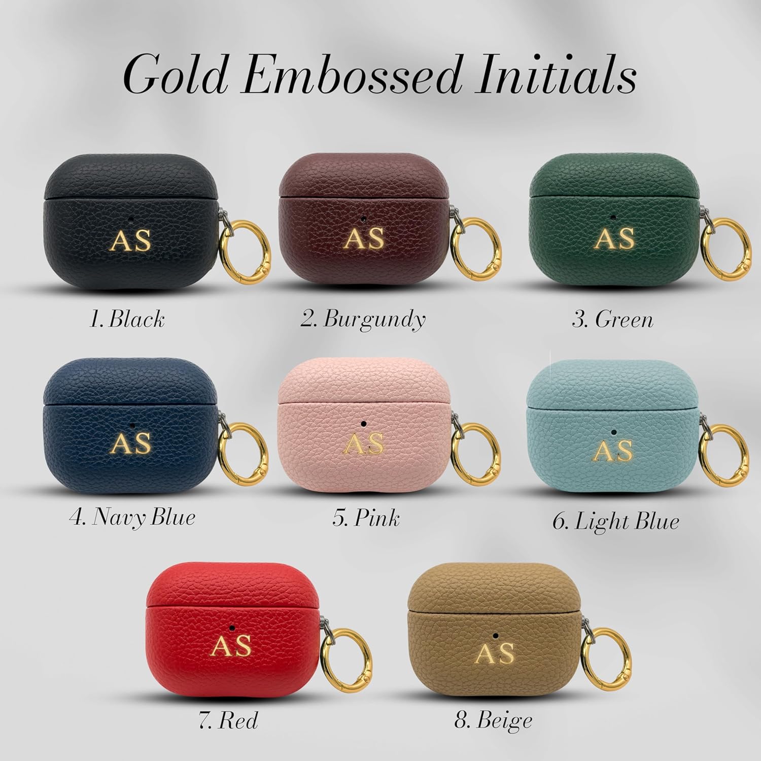 Personalized Leather AirPods 4 Case Custom Name Gold Hook Keychain