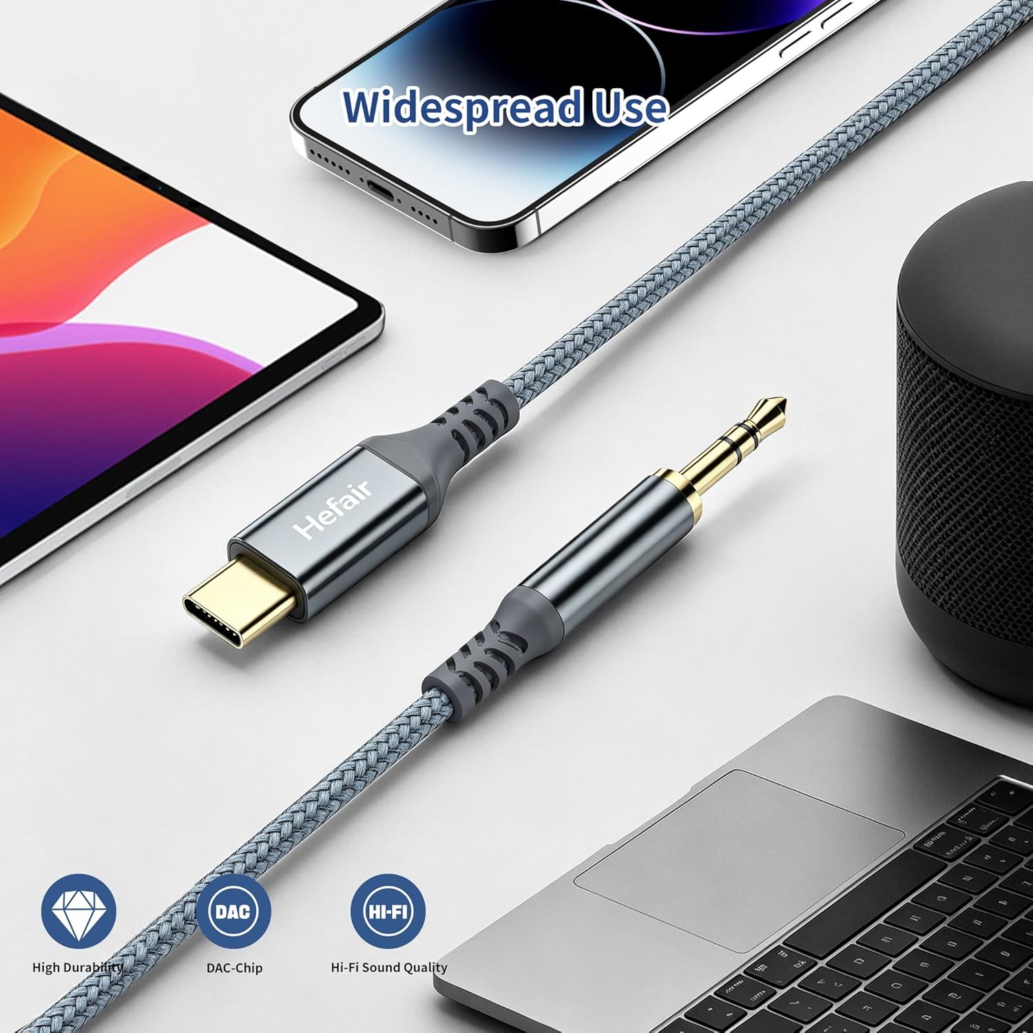 USB-C to 3.5mm AUX Audio Cable 1.2M for Car Stereo & Headphones