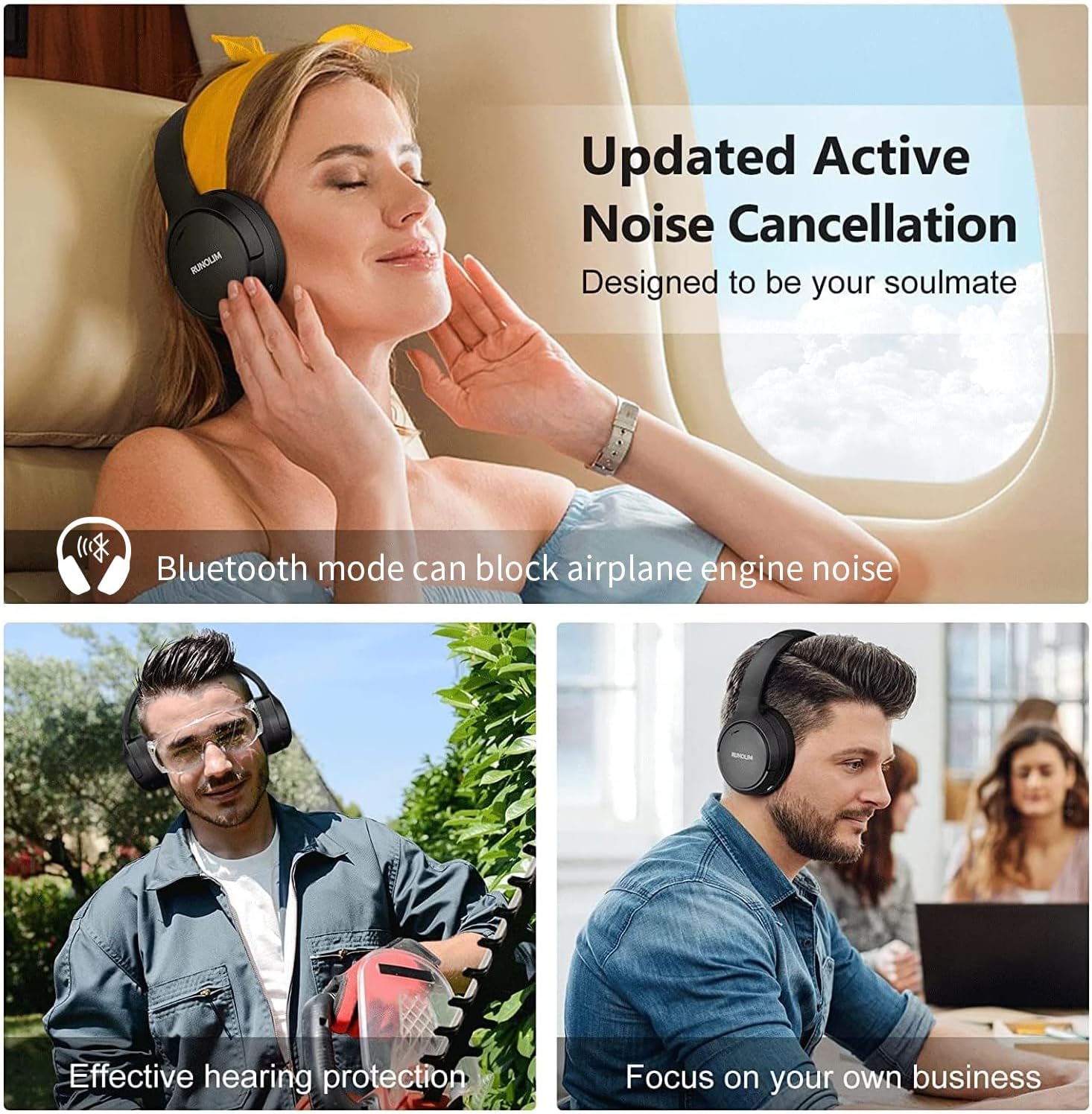 Hybrid ANC Wireless Headphones, 70H Playtime, Deep Bass, Foldable