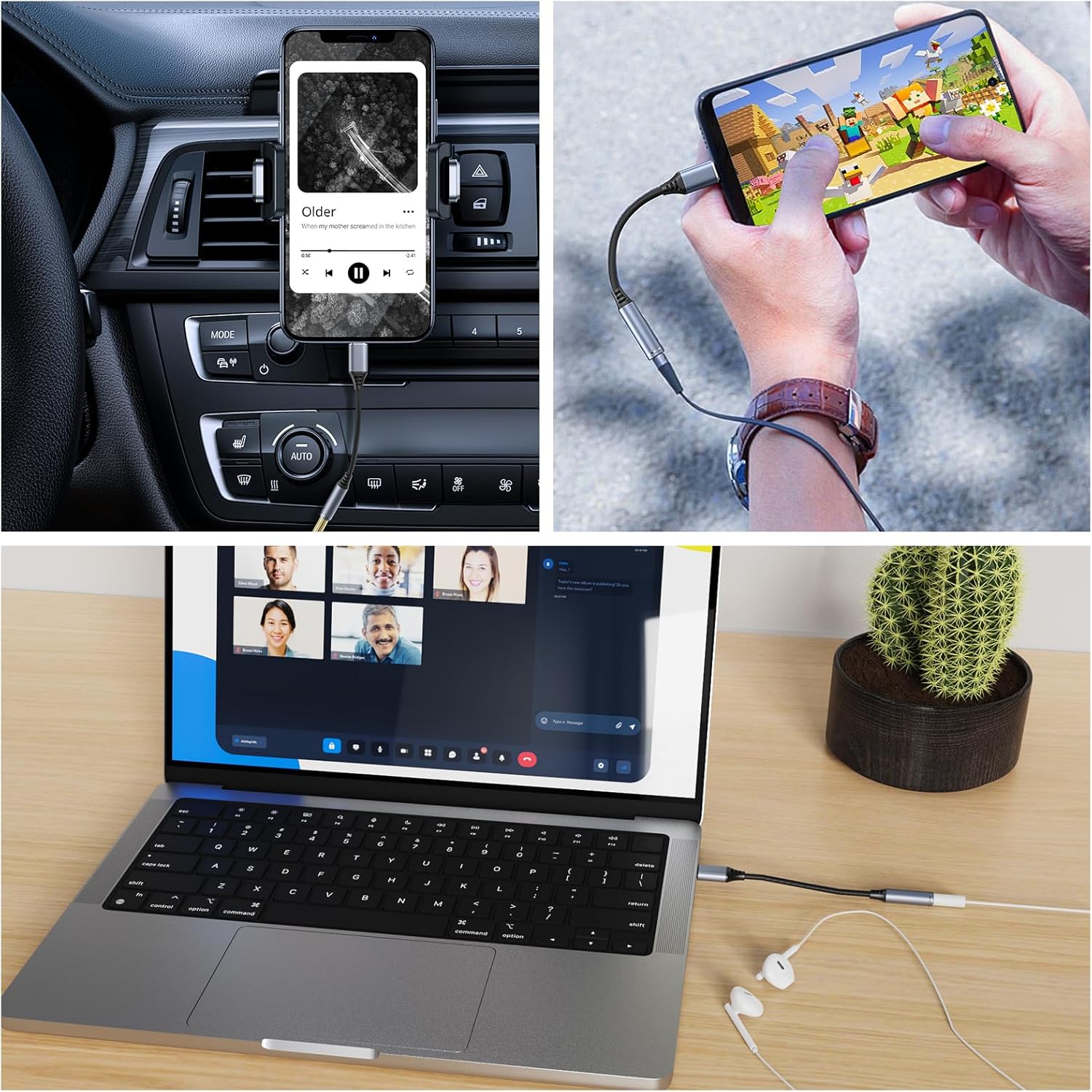 USB C to 3.5mm Headphone Adapter, Hi-Res DAC Audio Dongle Gray