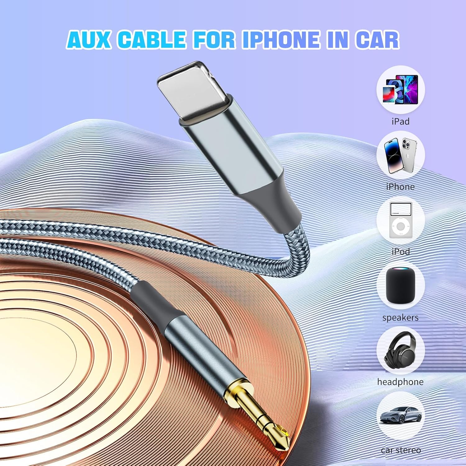 Lightning to 3.5mm AUX Cable 1.2M for iPhone Car Stereo Headphone Adapter Audio Cord iPhone 14 13 12 11 X XR XS 8 7