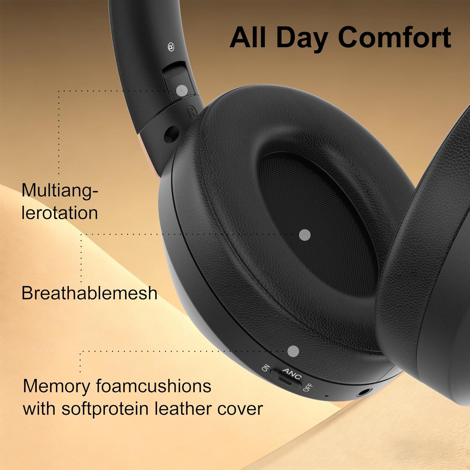 Active Noise Cancelling Wireless Headphones, 100H Playtime, Deep Bass