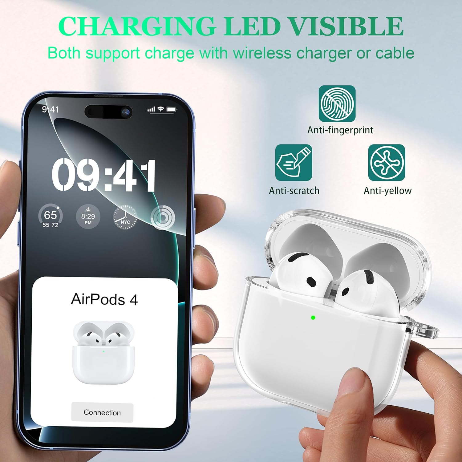 AirPods 4 Case Cover 2026, Military Shockproof TPU Clear Case with Cleaning Kit
