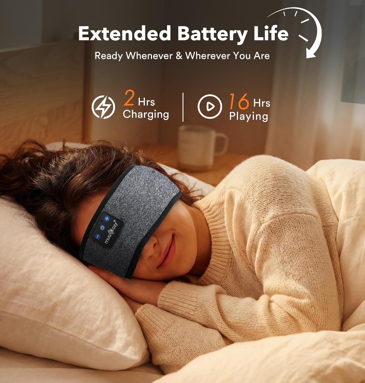 MUSICOZY Sleep Headphones Bluetooth 5.4 Headband 16H Playtime Sleep 70C