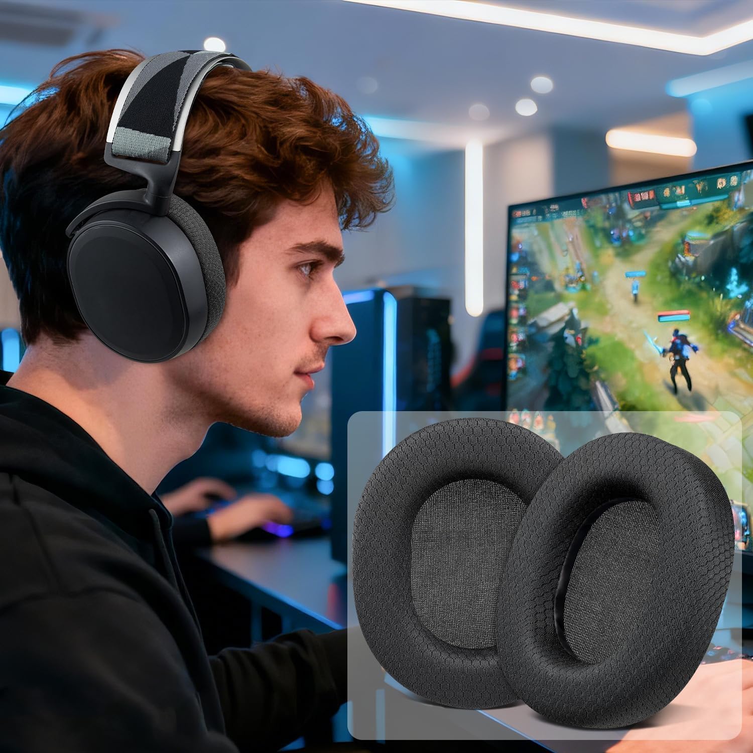 SOULWIT Mesh Earpads for SteelSeries Arctis 7/9/Pro/5/3/1 Black