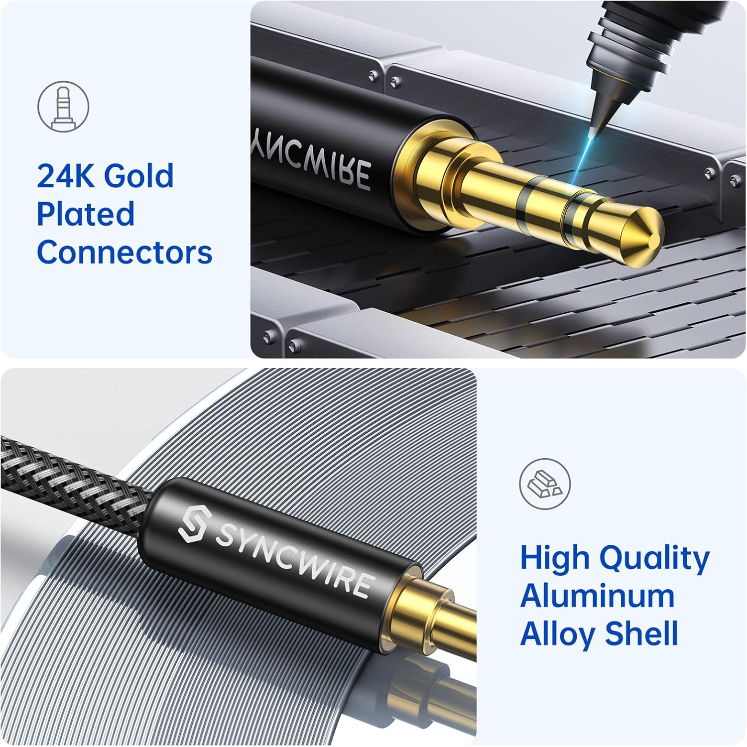 Syncwire 3.5mm Aux Cable 3.3ft Nylon Braided Audio Cable for Car Stereo