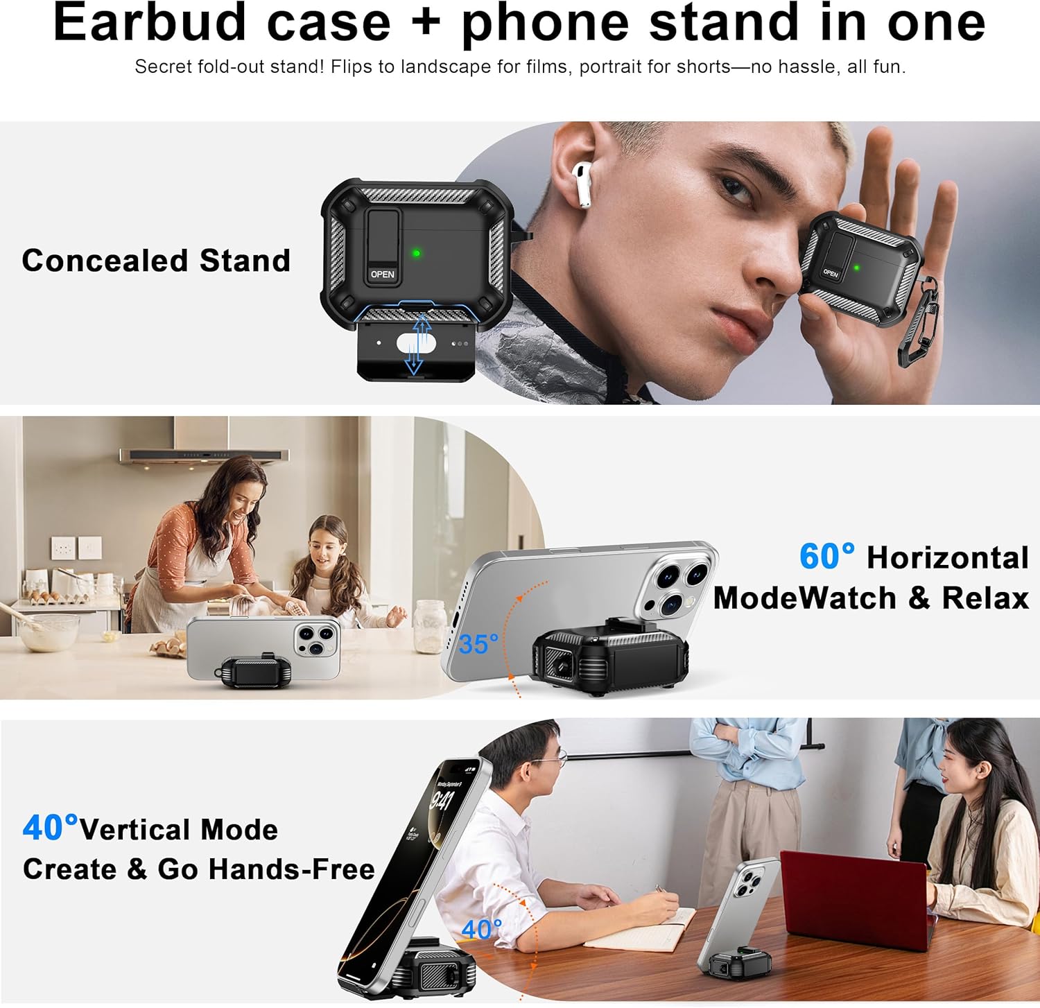 AirPods Pro 2/1 Case with Phone Holder Magnetic Suction Cover Black