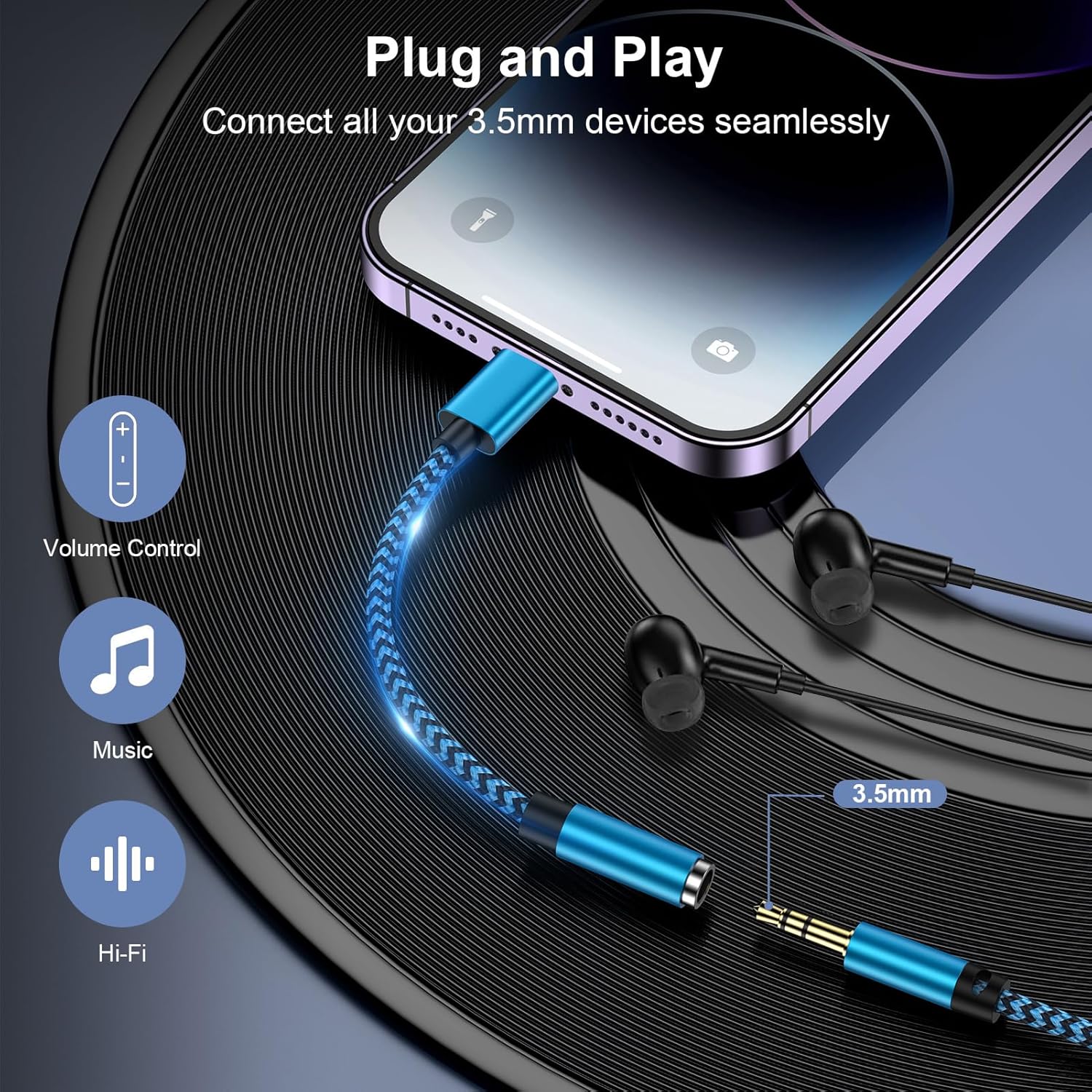 Lightning to 3.5mm Headphone Jack Adapter MFi Certified Audio Aux Dongle for iPhone 14 13 12 11 SE XS XR 8 Series High Quality Sound
