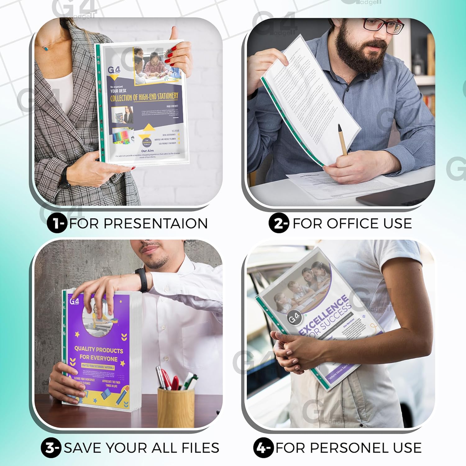 100 A4 Plastic Punched Punch Pockets 30 Micron, 10-15 Sheets, for Folders, Filing Sleeves Wallets