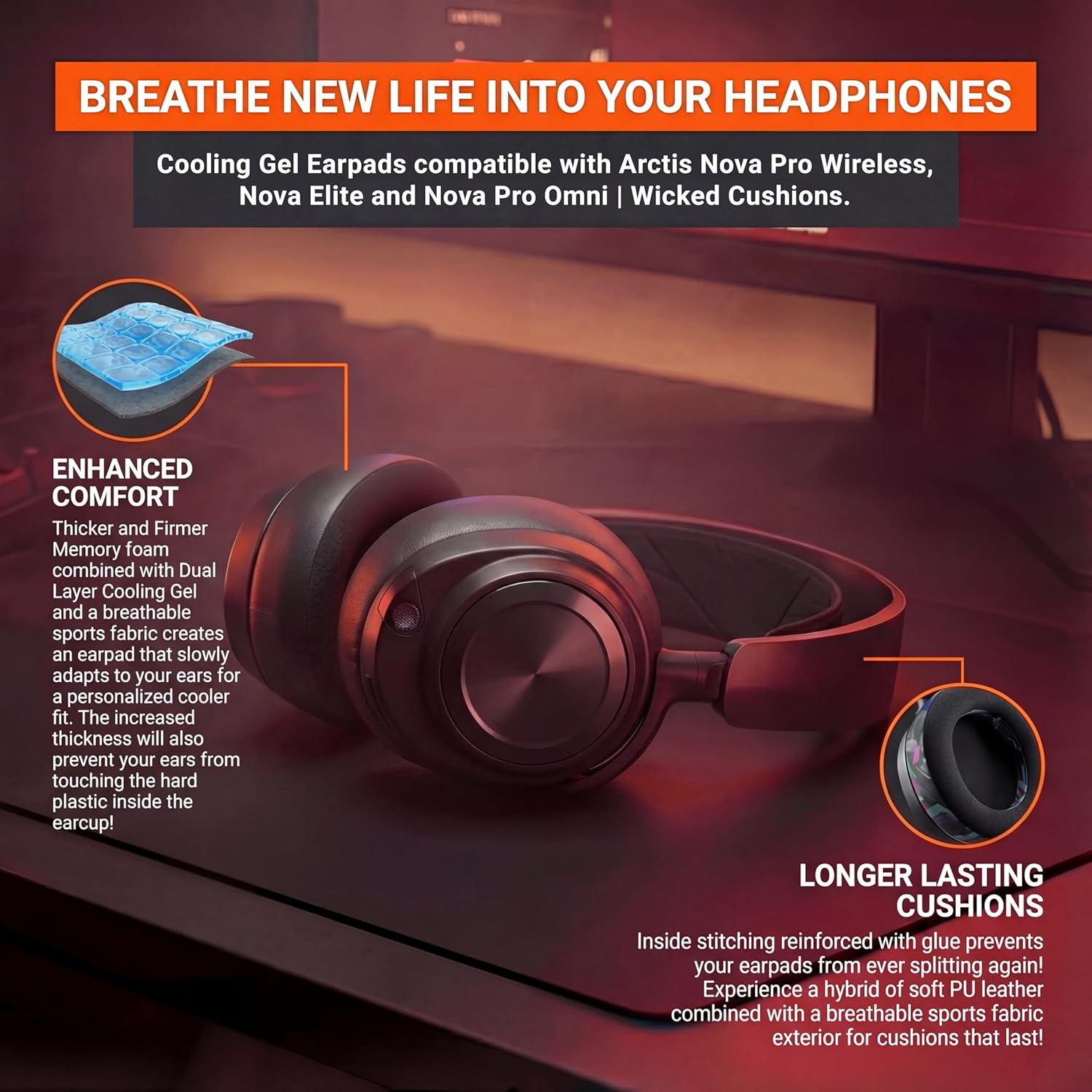 WC Freeze Nova Pro Wireless Cooling Gel Earpads for Arctis Nova Pro Wireless Black