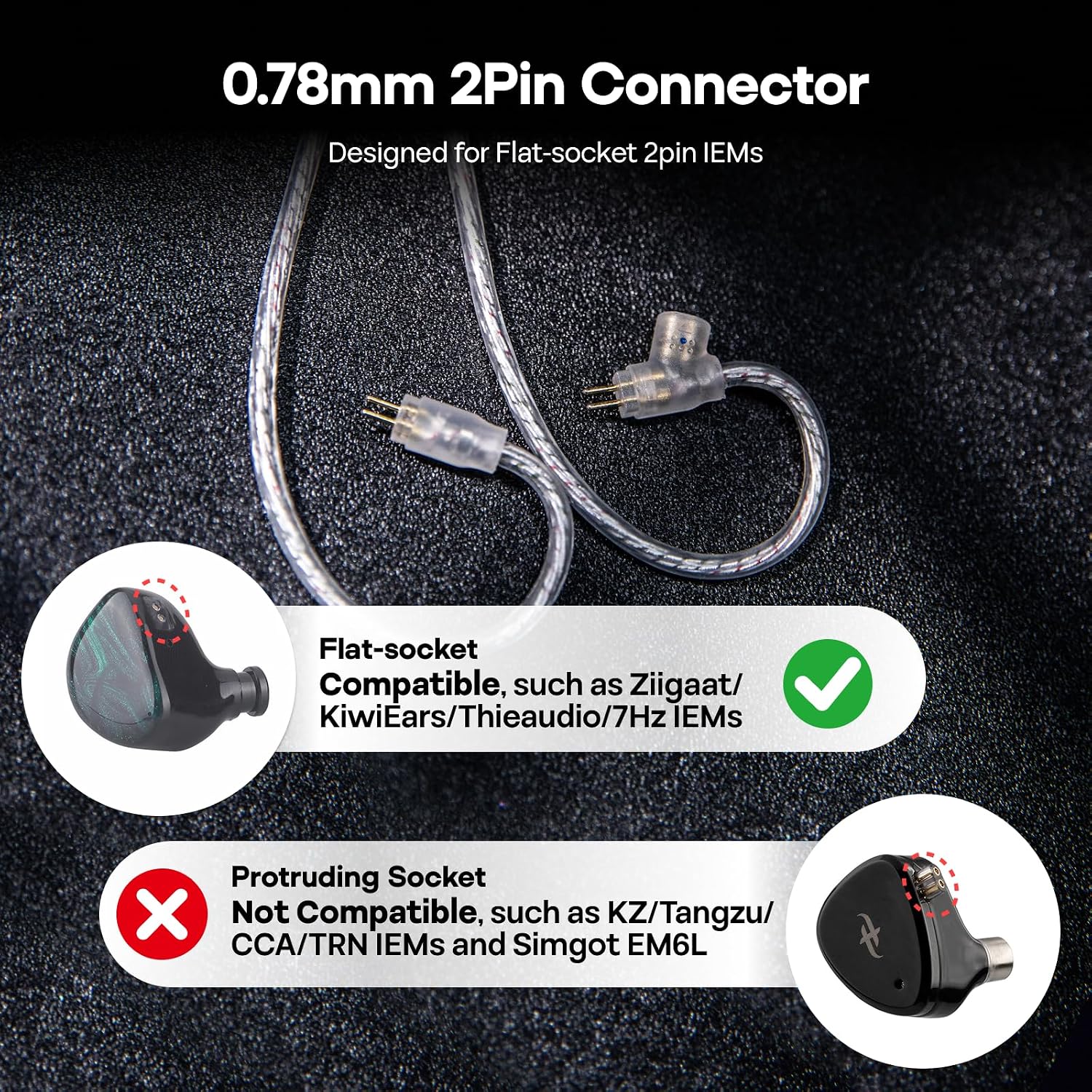 Kiwi Ears S-Link Type-C IEM Cable with DAC DSP Dual Mic 1.2m