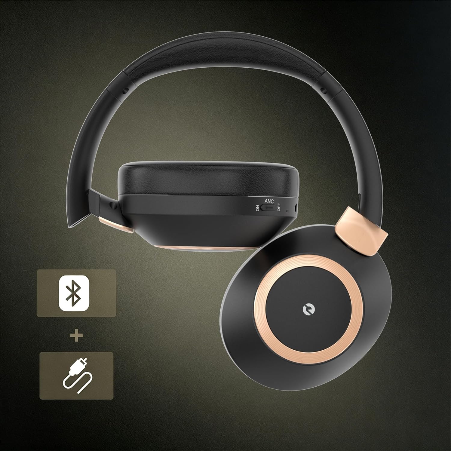 Noise Cancelling Over Ear Headphones Wireless 100H Playtime Fast Charge