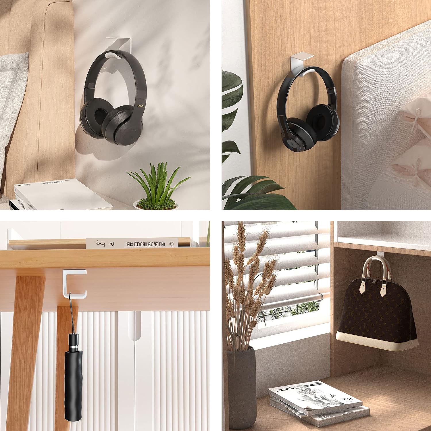 Cozycase Headphone Holder Hanger Hook for Wall or Under Desk, White