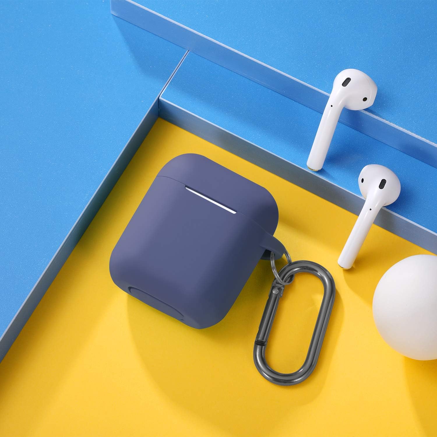 Maledan AirPods Case 1/2 Silicone Shockproof Cover LED Carabiner Blue