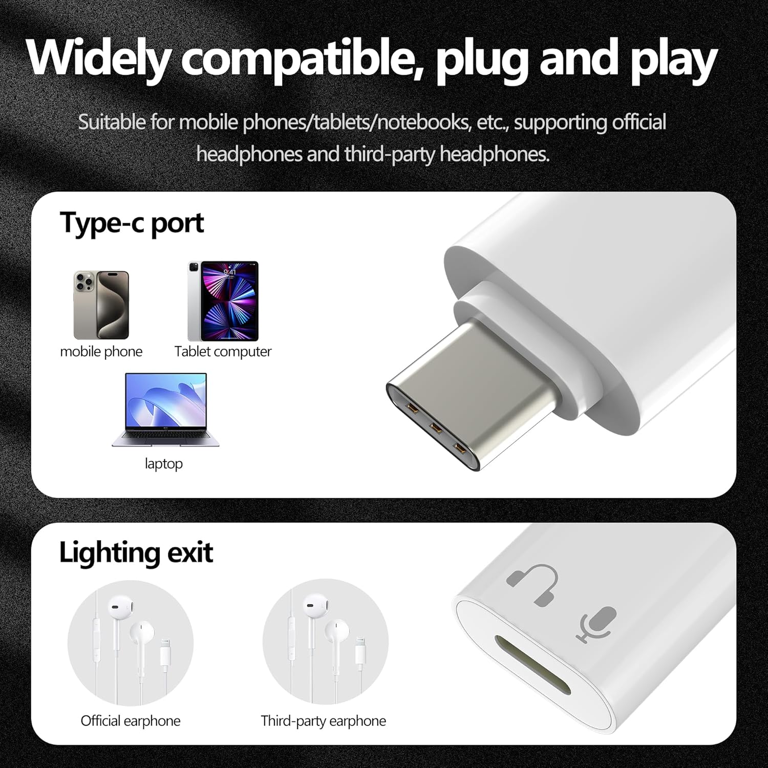 USB-C to Lightning Headphone Adapter for iPhone 17/16, Audio Dongle
