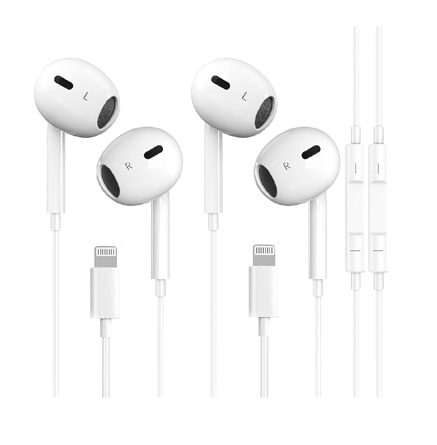 Apple MFi Certified 2 Pack Lightning iPhone Wired Earbuds Earphones 70C