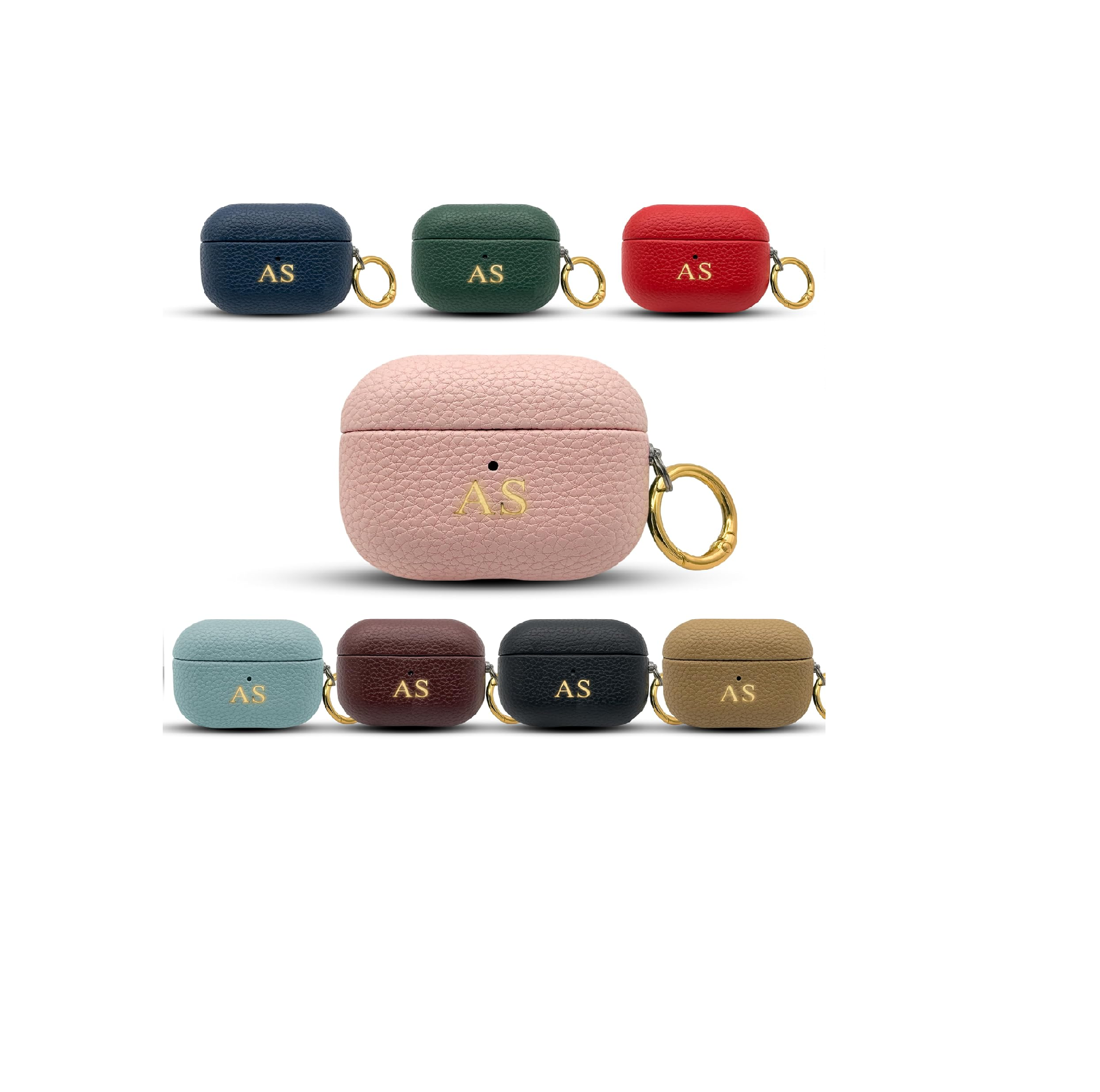 Personalized Leather AirPods 4 Case Custom Name Gold Hook Keychain