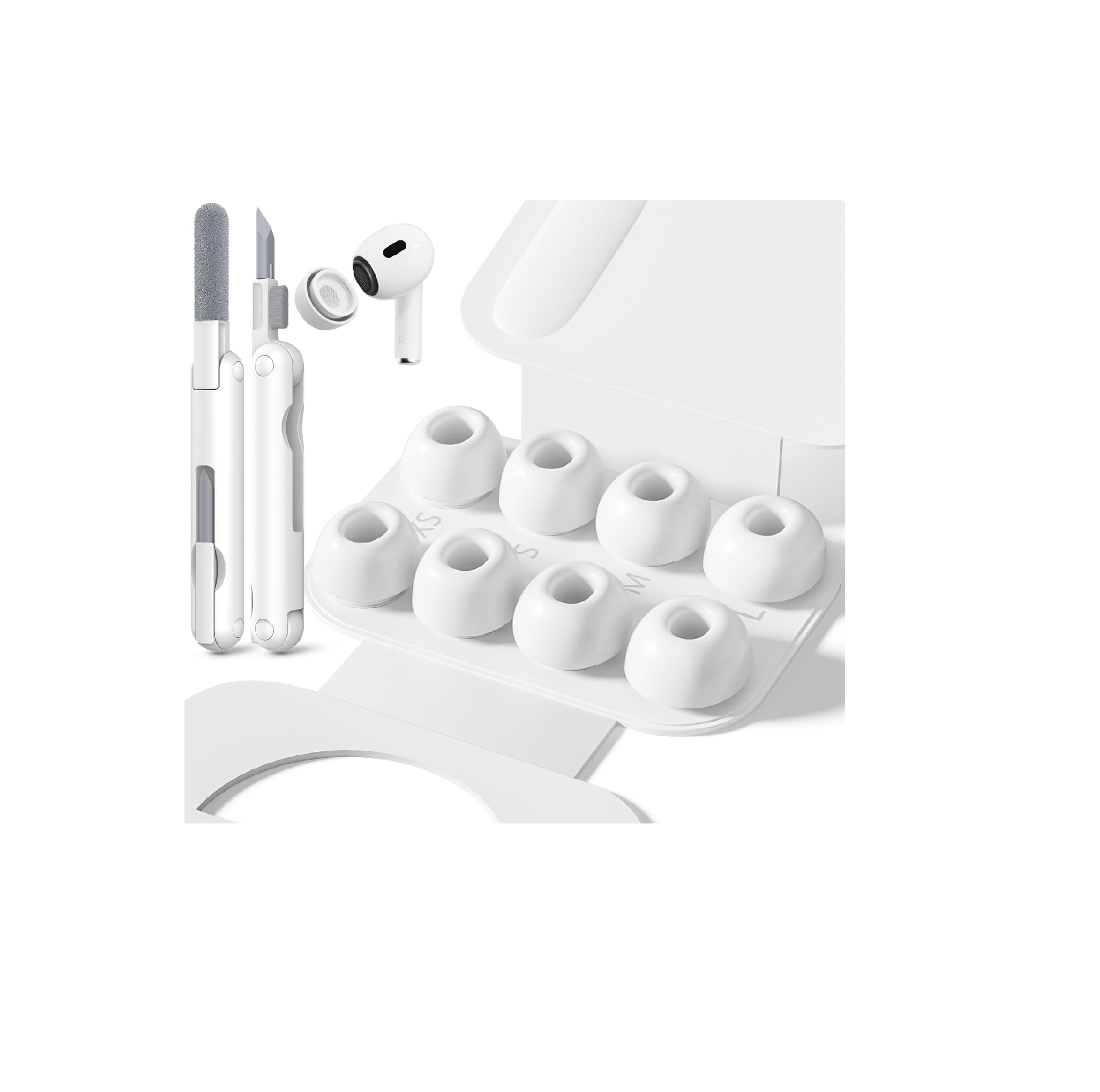 4 Pairs AirPods Pro Ear Tips XS-S-M-L Silicone Tips Cleaning Kit