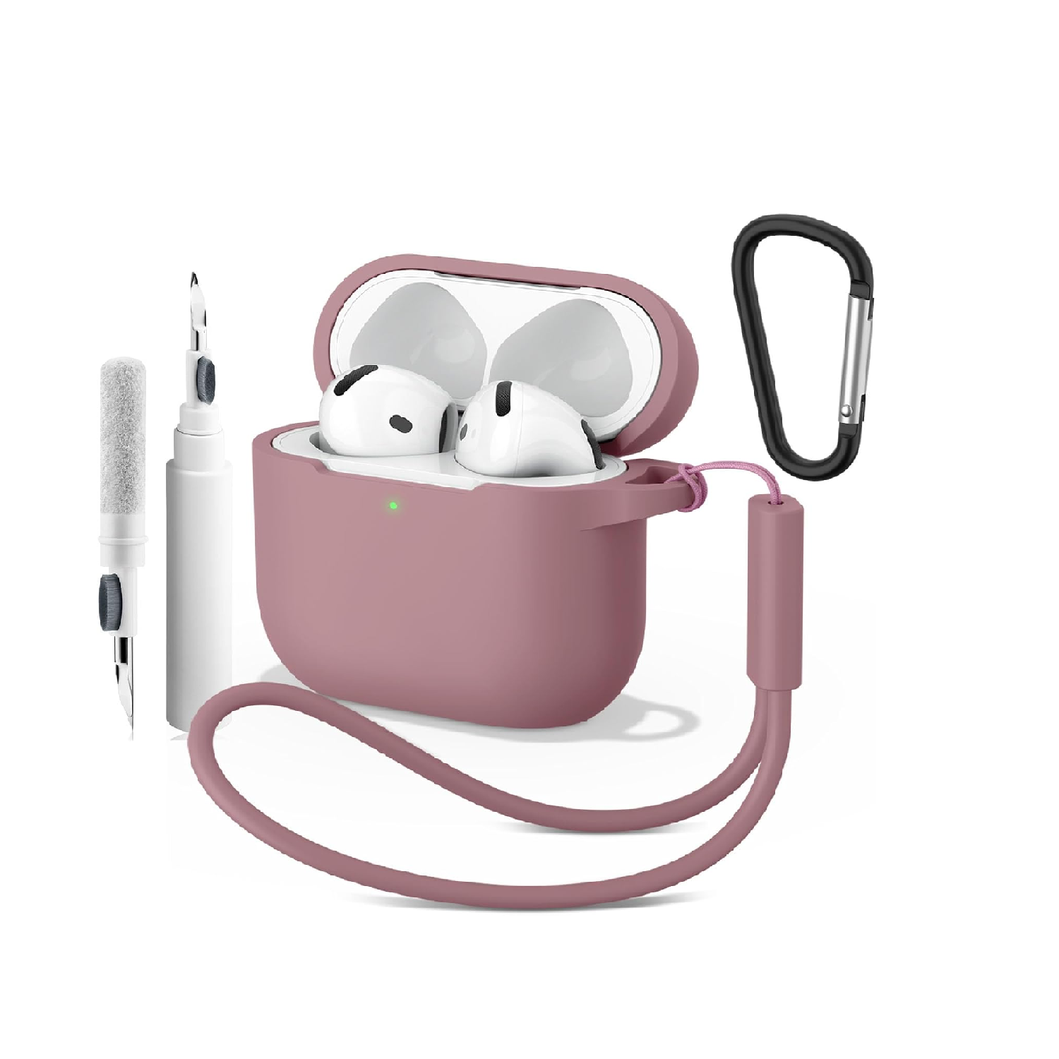 Wanme Protective Case for AirPods 4, Silicone Cover with Carabiner