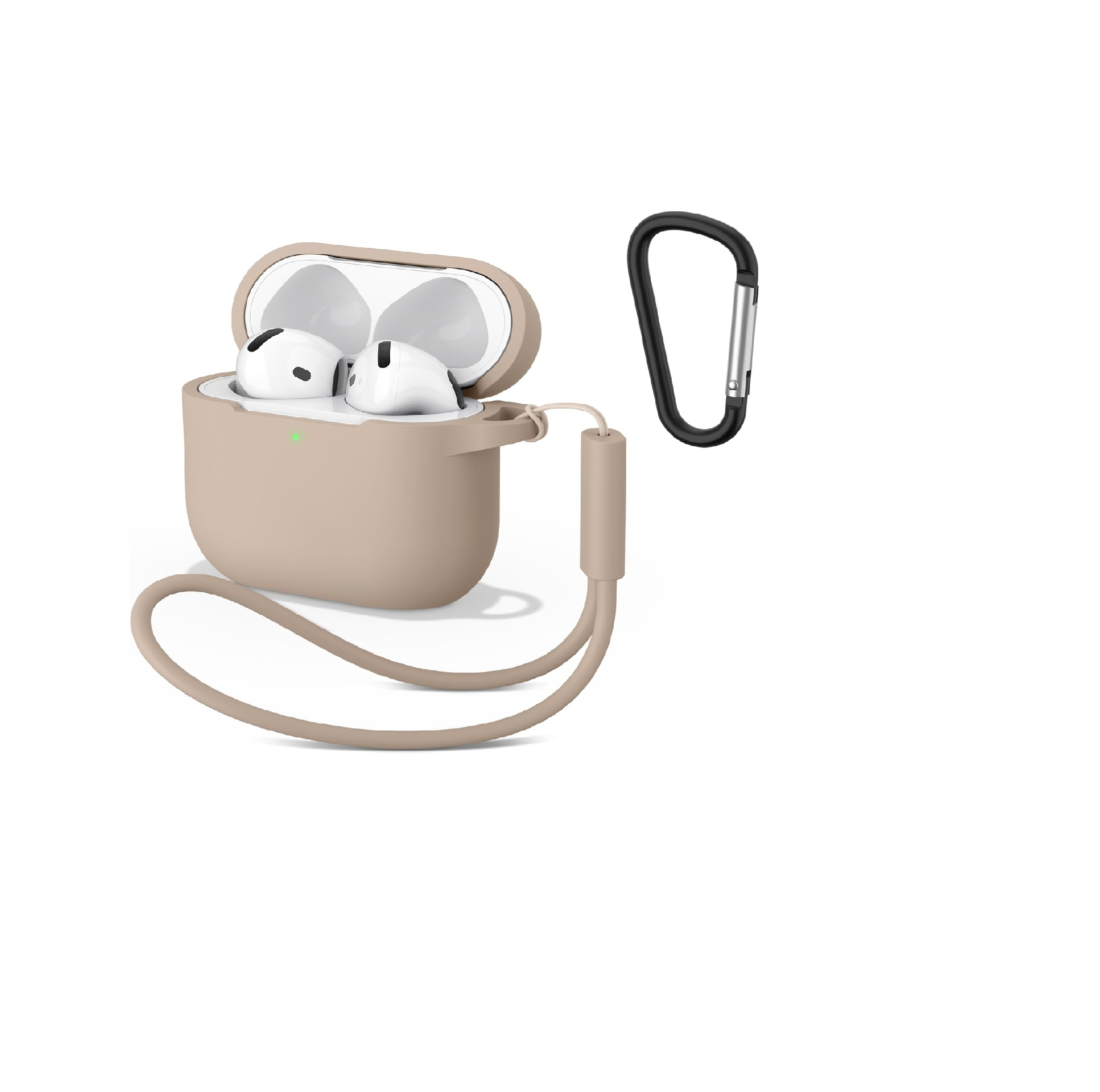 AirPods 4 Silicone Case 2024 with Carabiner Soft Protective Cover Milk Tea