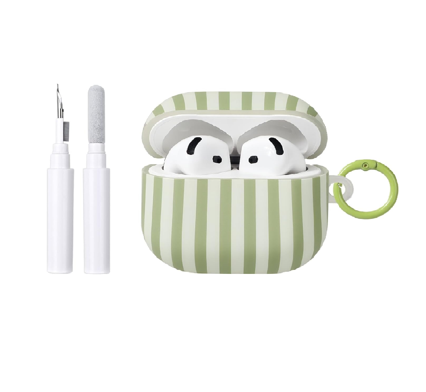 AirPods 4 Case with Cleaner Kit, Cute Striped Soft TPU Cover, Shockproof Protective Case with Keychain for AirPods 4th Generation, Pink