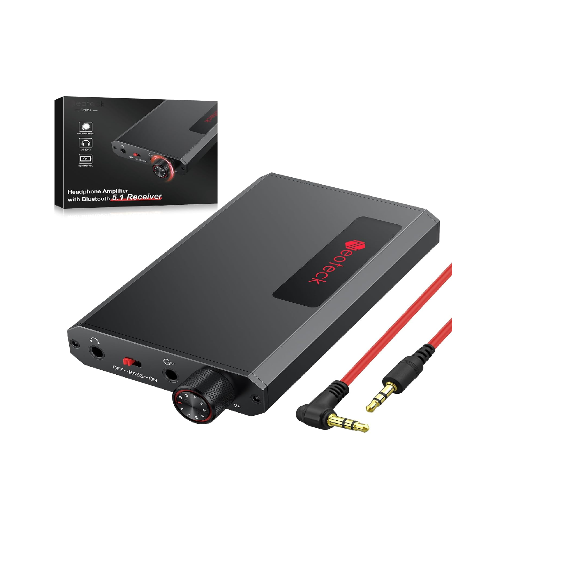 Neoteck Portable Headphone Amp Bluetooth 5.1 Bass Boost 16-300Ω