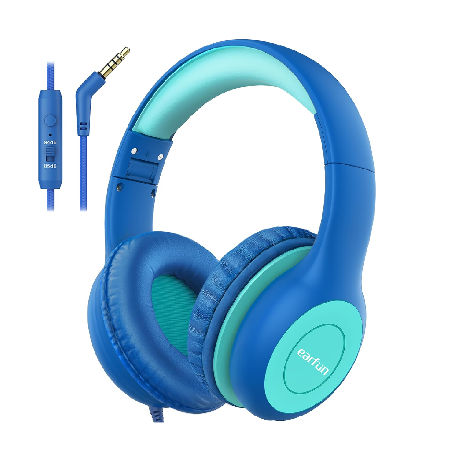 EarFun Kids Wired Headphones with Mic | 85/94dB Limit, Adjustable, Blue Green