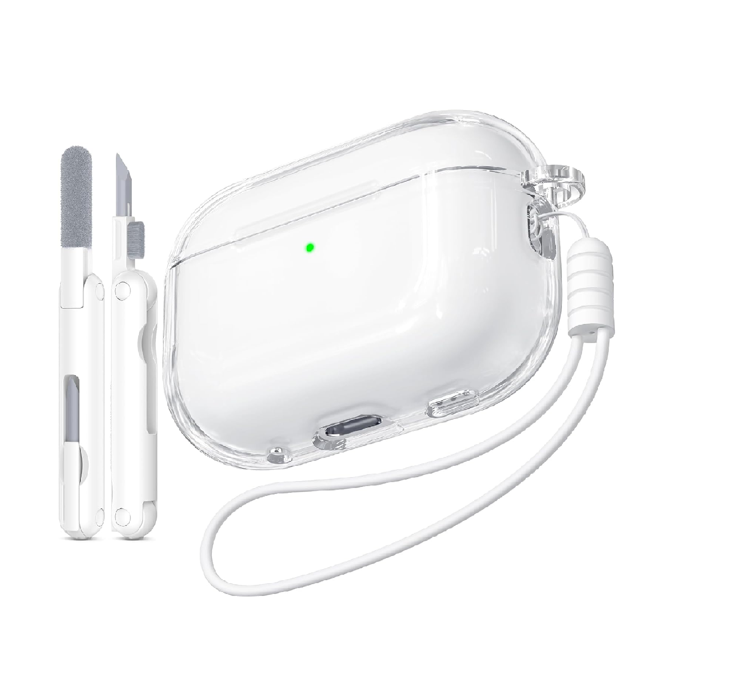 Clear TPU AirPods Pro 3 case with shockproof protection, cleaning kit