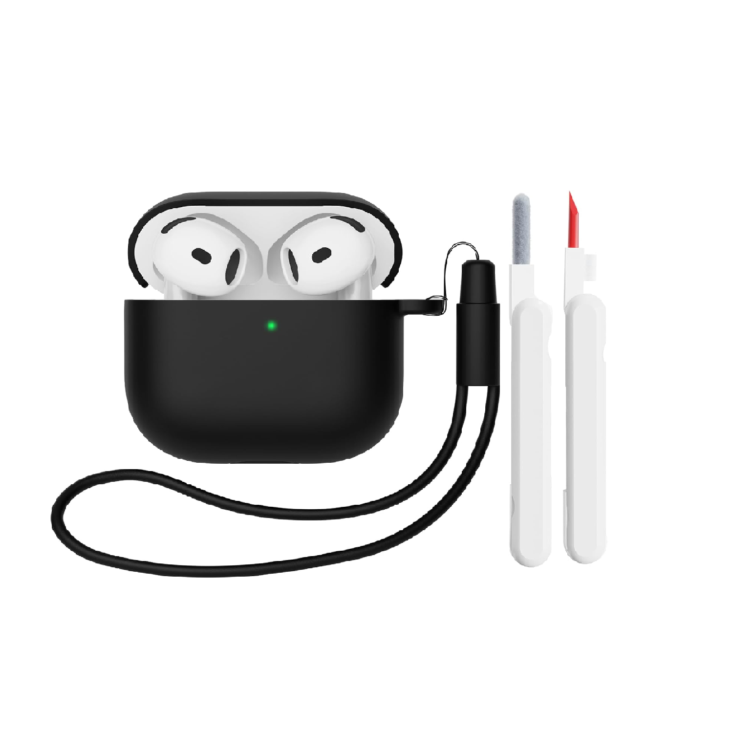 AirPods 4 Case Cover with Cleaner Kit, Soft Silicone Shockproof Black Case