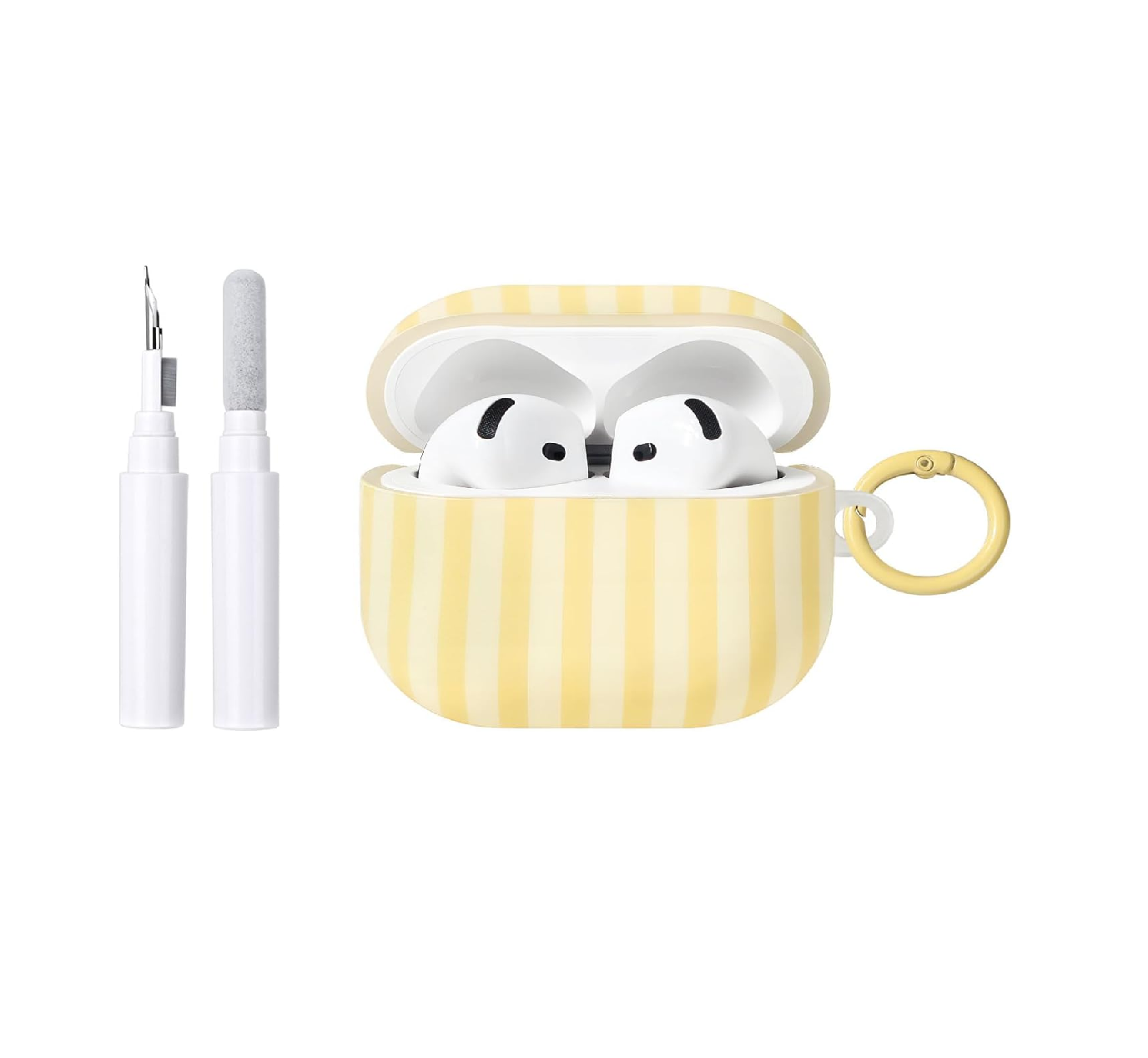 AirPods 4 Case with Cleaner Kit, Cute Striped Soft TPU Cover, Shockproof Protective Case with Keychain for AirPods 4th Generation, Pink