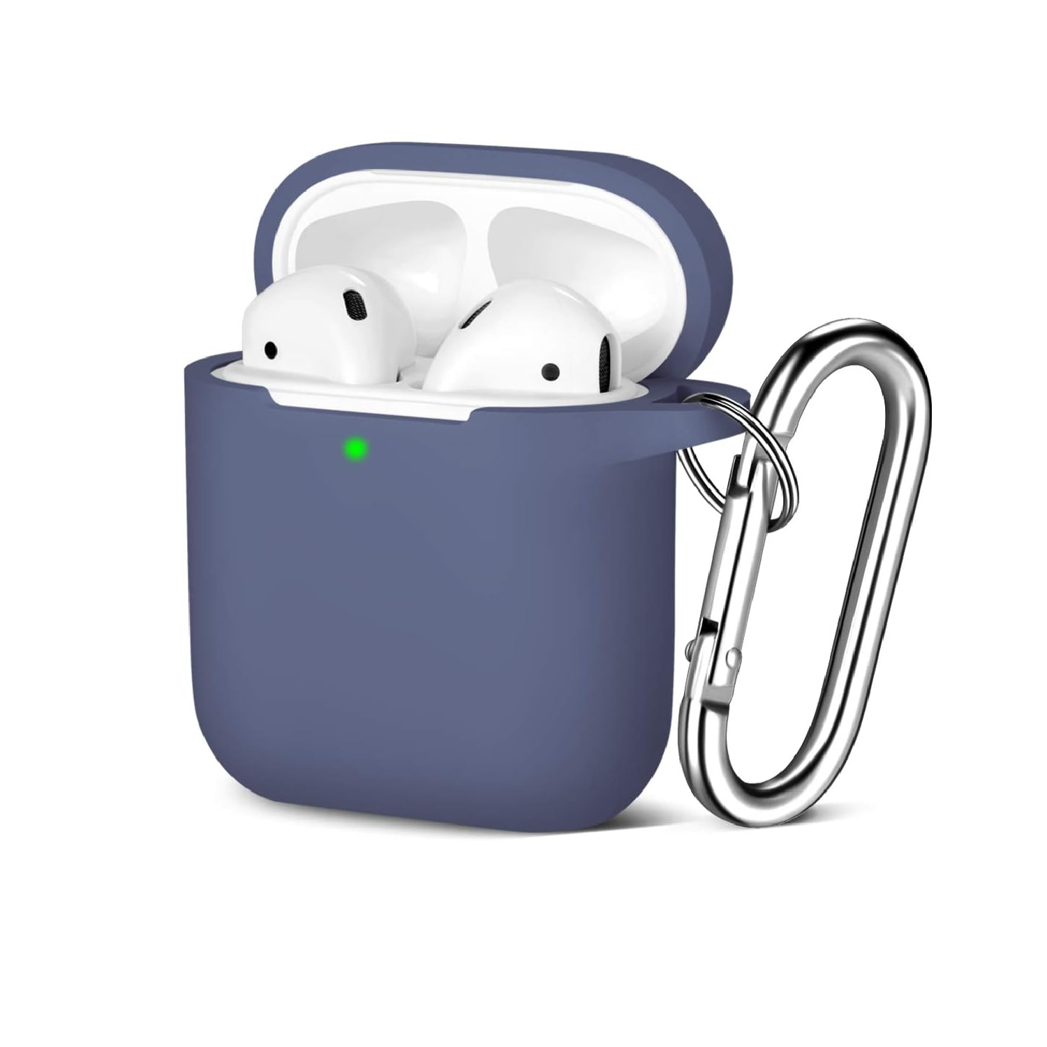 Maledan AirPods Case 1/2 Silicone Shockproof Cover LED Carabiner Blue