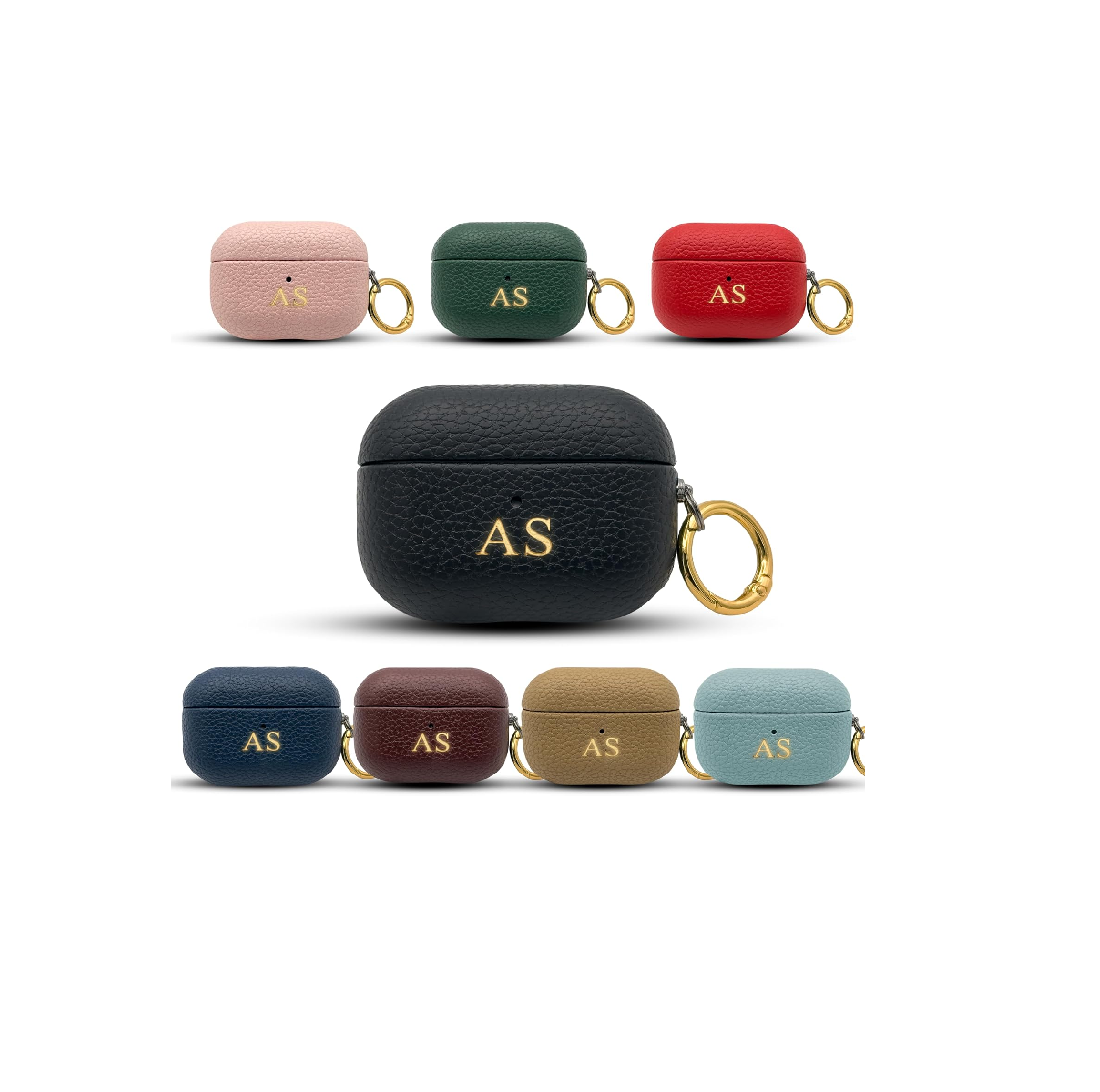 Personalized Leather AirPods 4 Case Custom Name Gold Hook Keychain