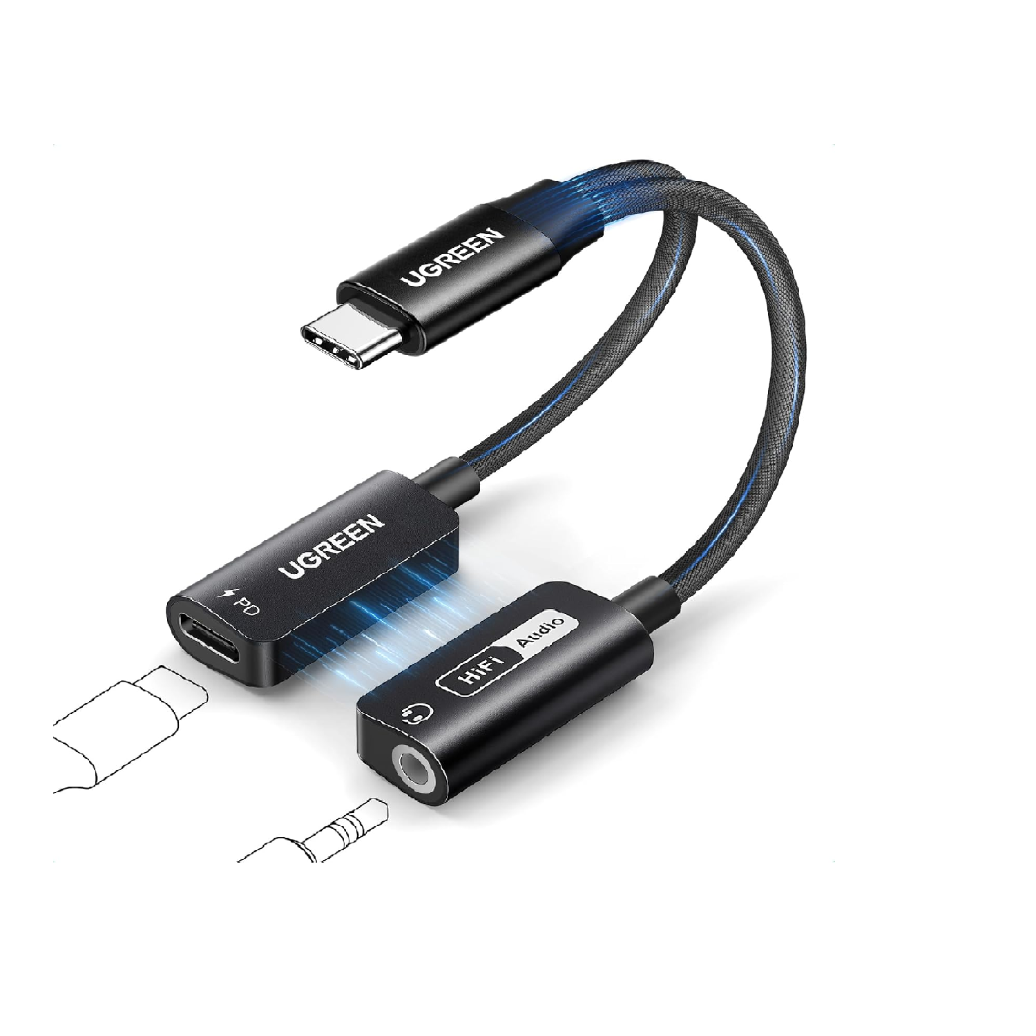 UGREEN USB-C to 3.5mm Adapter with 60W PD Fast Charging Hi-Res Audio