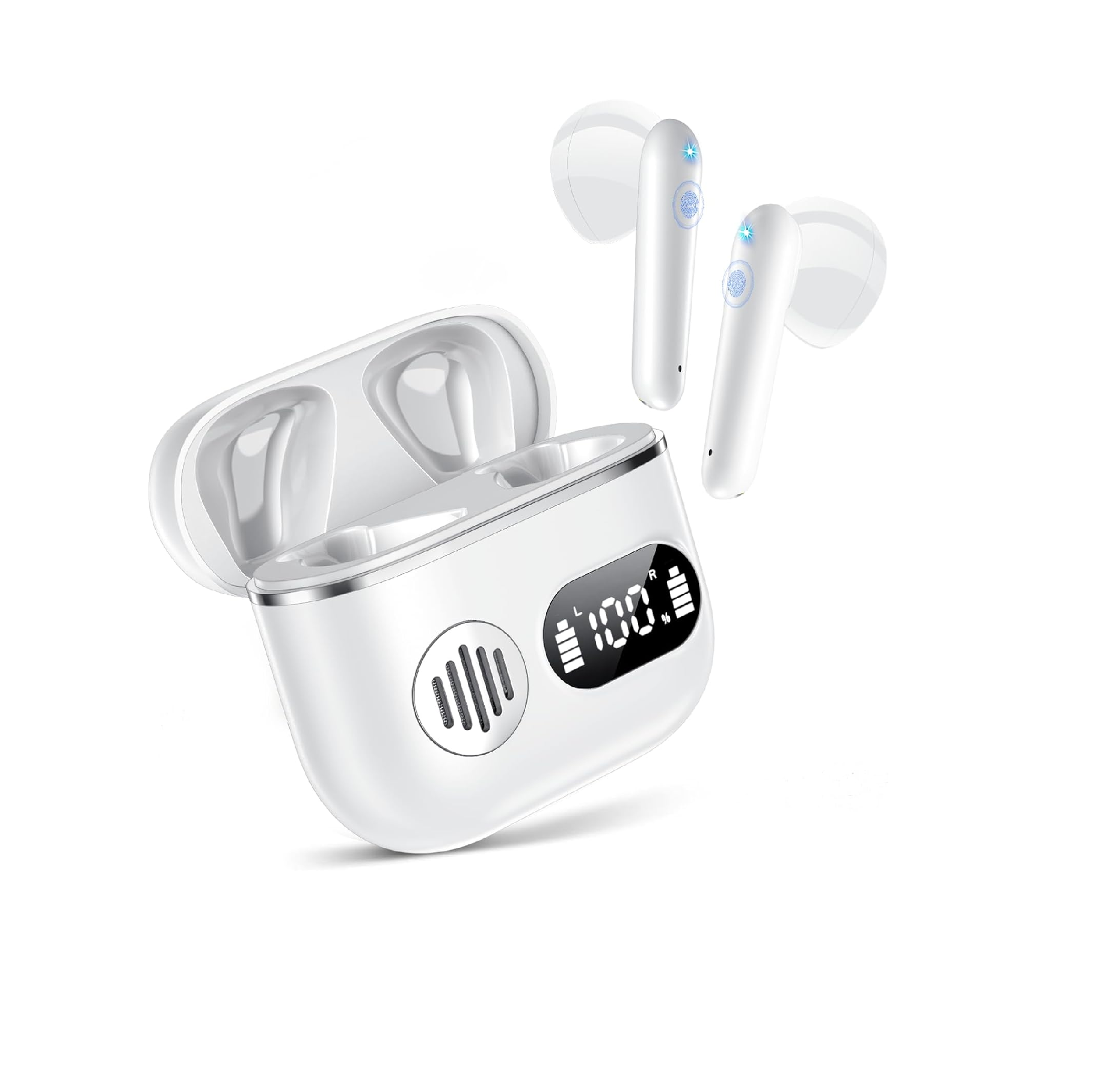 CoolJumper 2026 Bluetooth V6.1 Earbuds, Dual LED Display, Deep Bass, 48H Playtime, IP7 Waterproof (White)