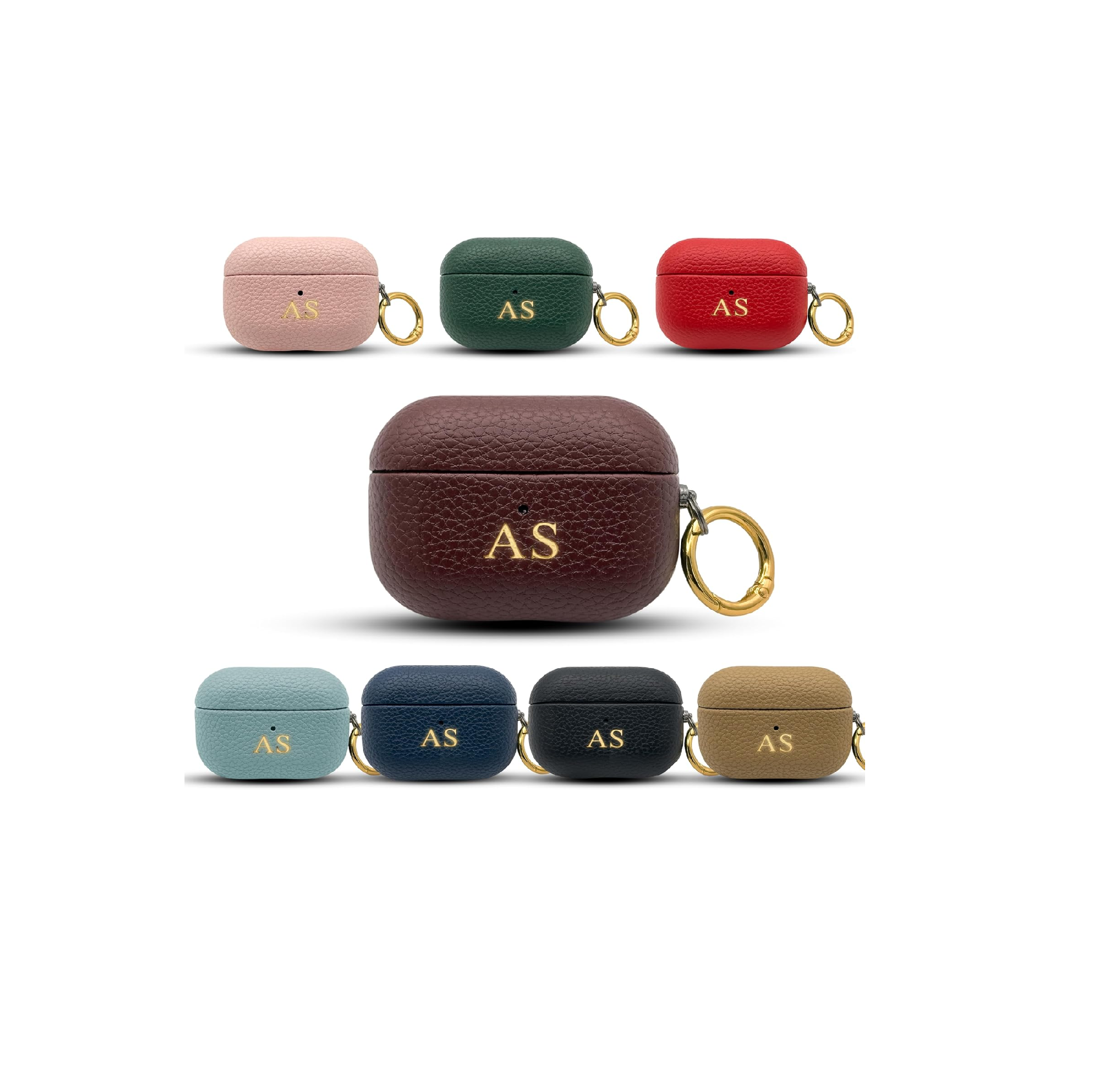 Personalized Leather AirPods 4 Case Custom Name Gold Hook Keychain