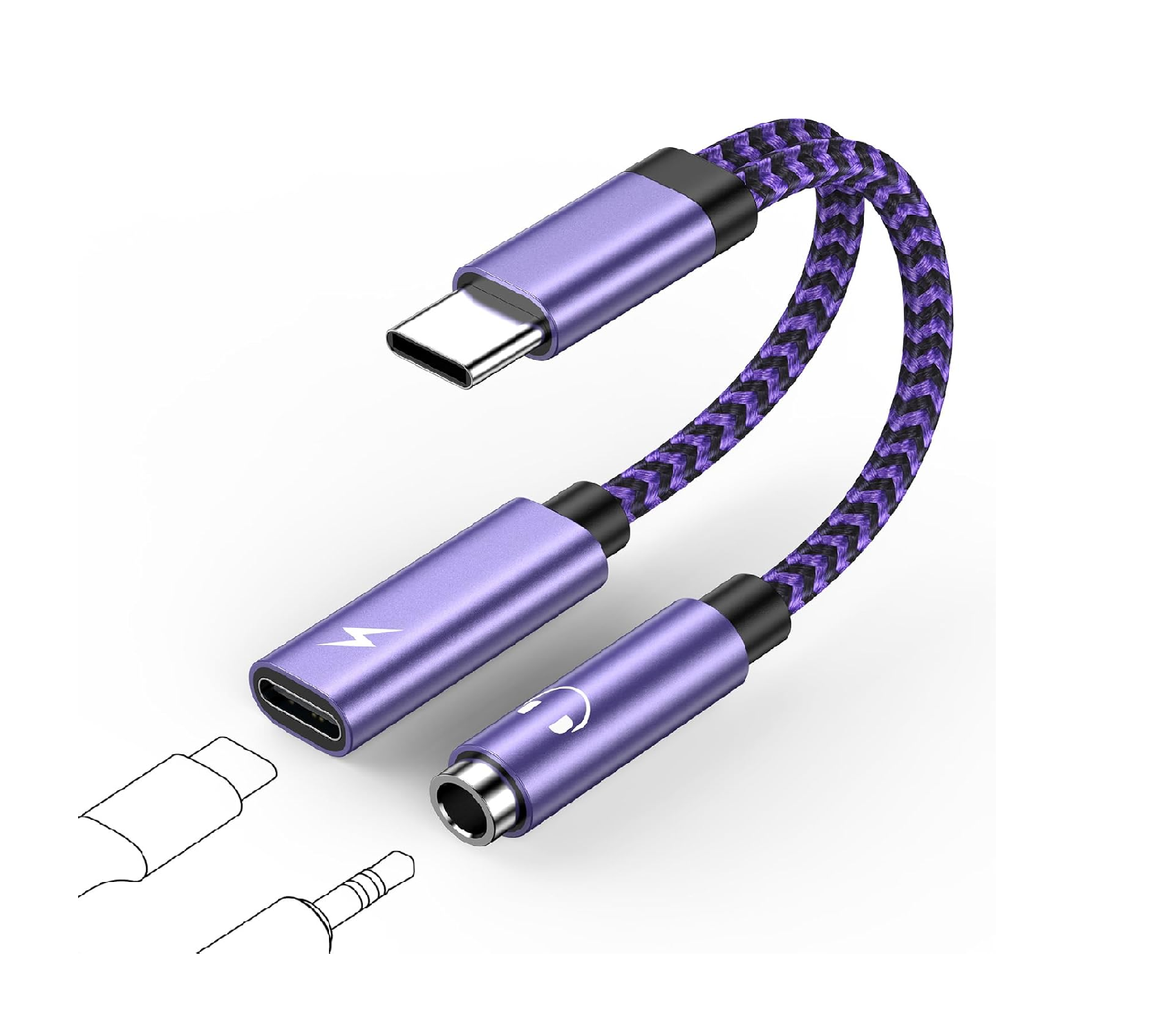 USB-C to 3.5mm Headphone + Charging Adapter 2-in-1 for Samsung iPhone