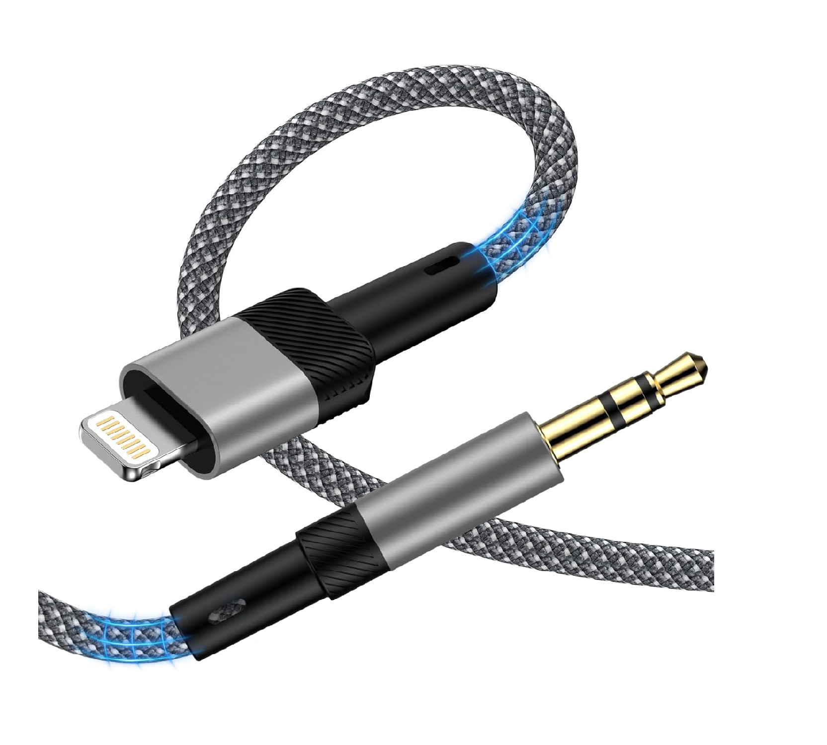 iPhone AUX Cable for Car 3.5mm Adapter Nylon Braided 1M Grey