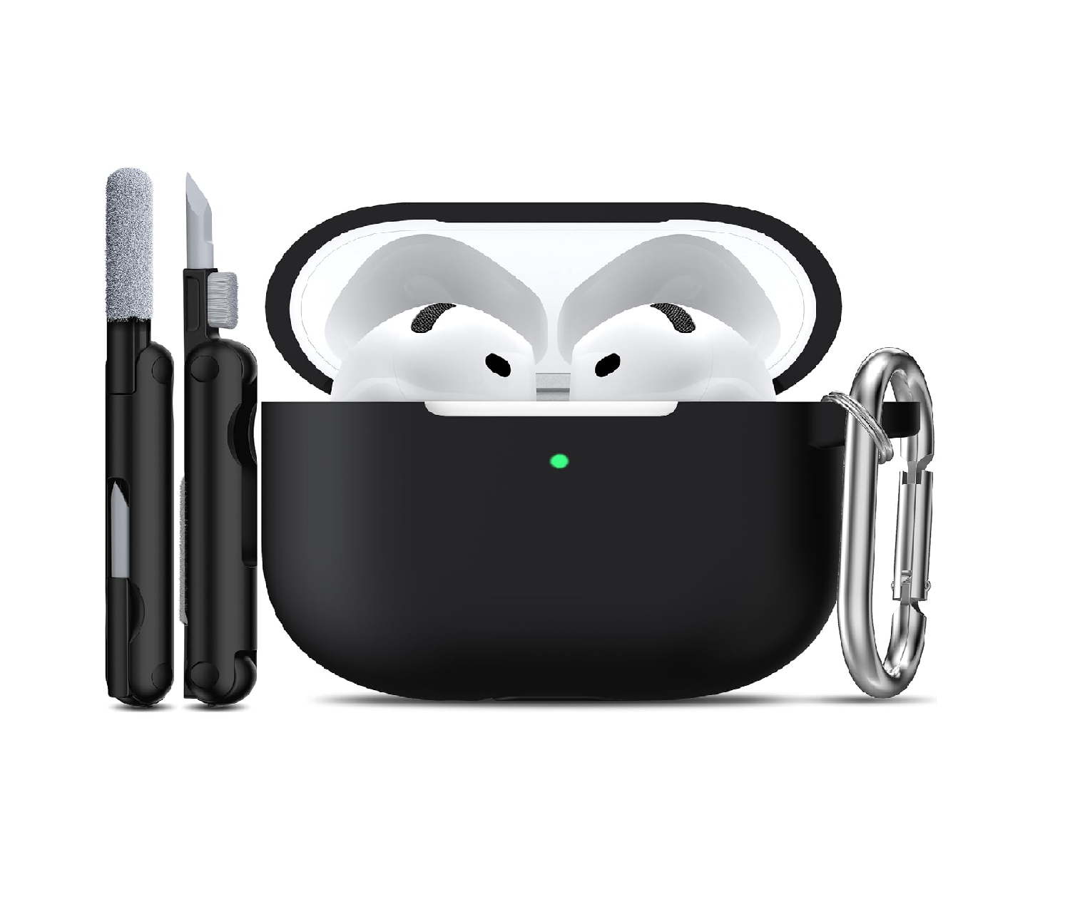 AirPods 4 Shockproof Silicone Case with Keychain & Cleaner, Black