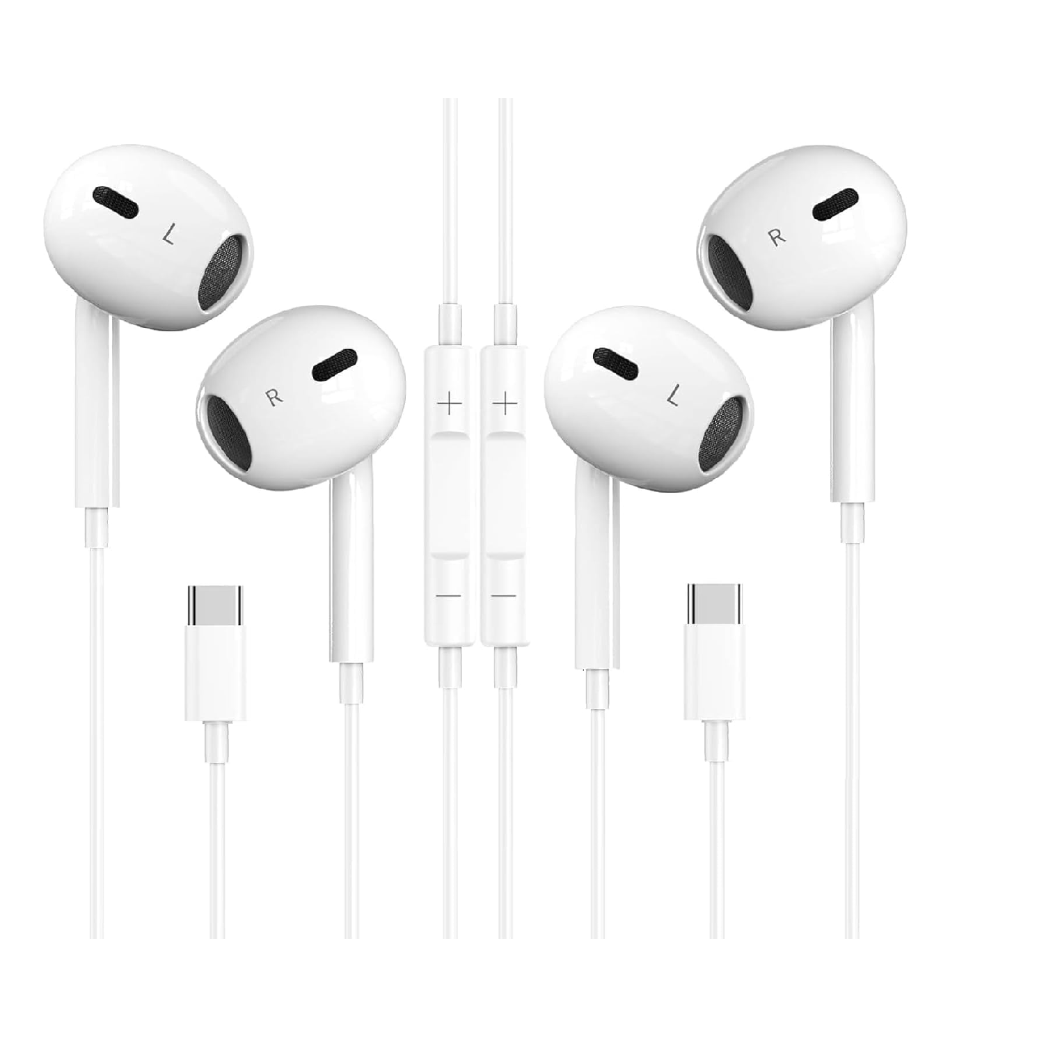 2 Pack USB-C Earbuds with Mic | Noise Cancelling Type-C for iPhone 17/16/15, Samsung, Pixel, iPad, White