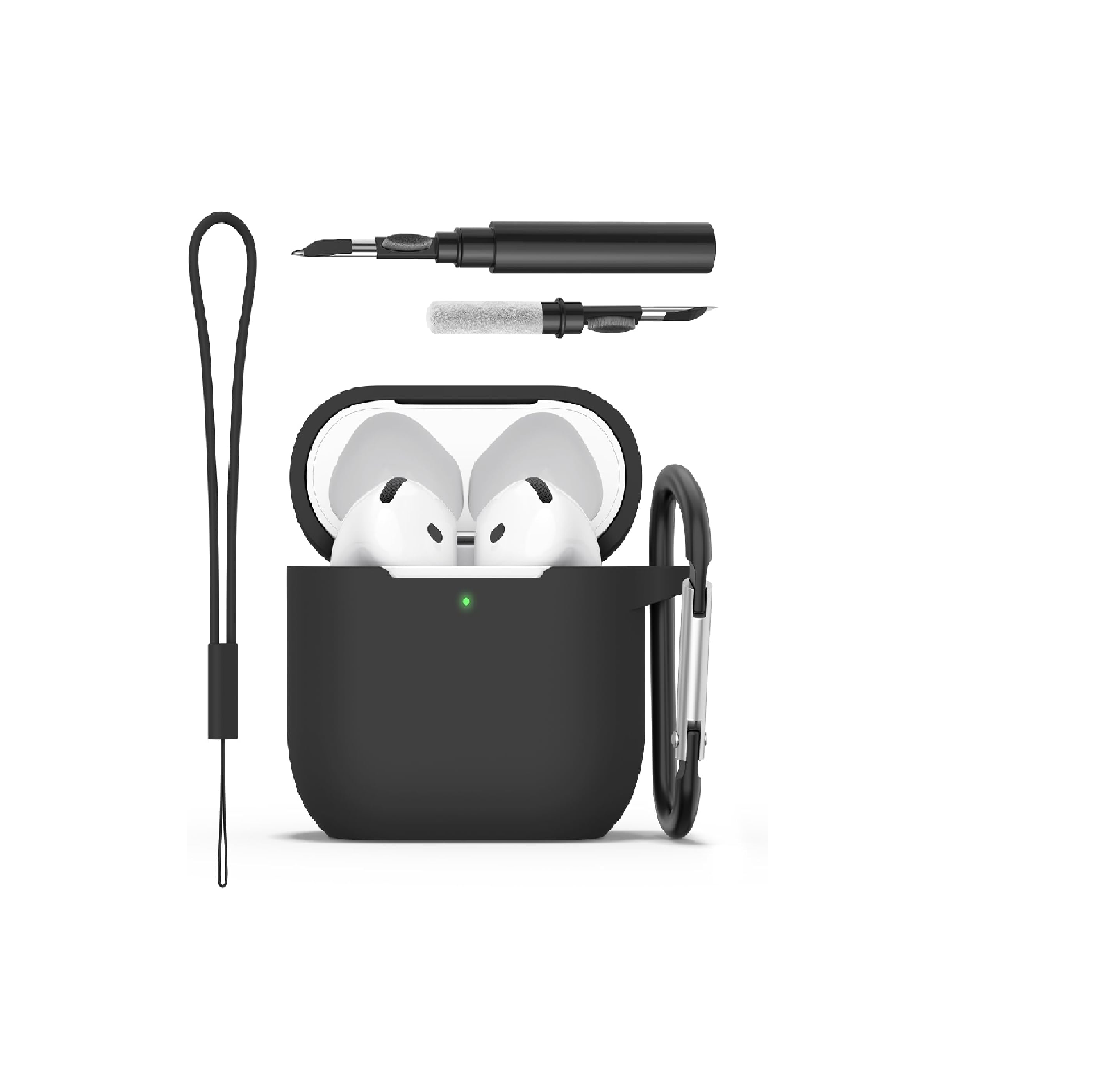 Silicone Case for AirPods 4 (2024) with Carabiner & Cleaner Pen Black