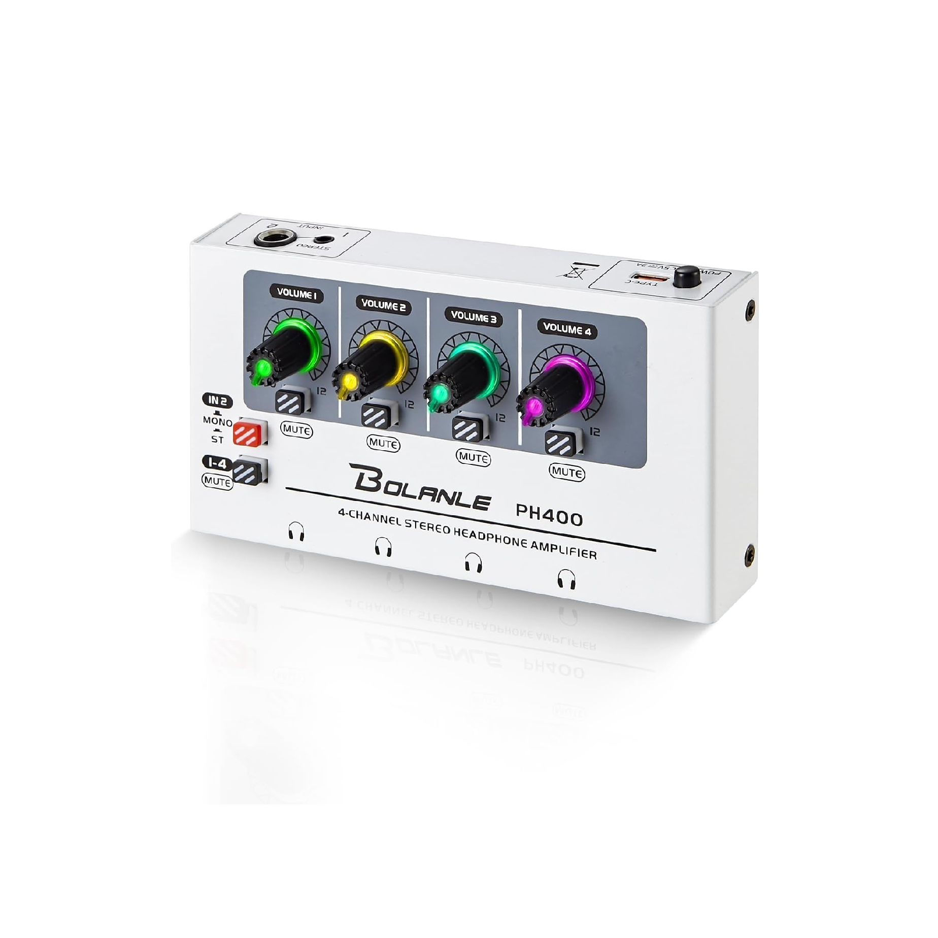 Bolanle PH400 4-Channel Stereo Headphone Amplifier, 8 Outputs