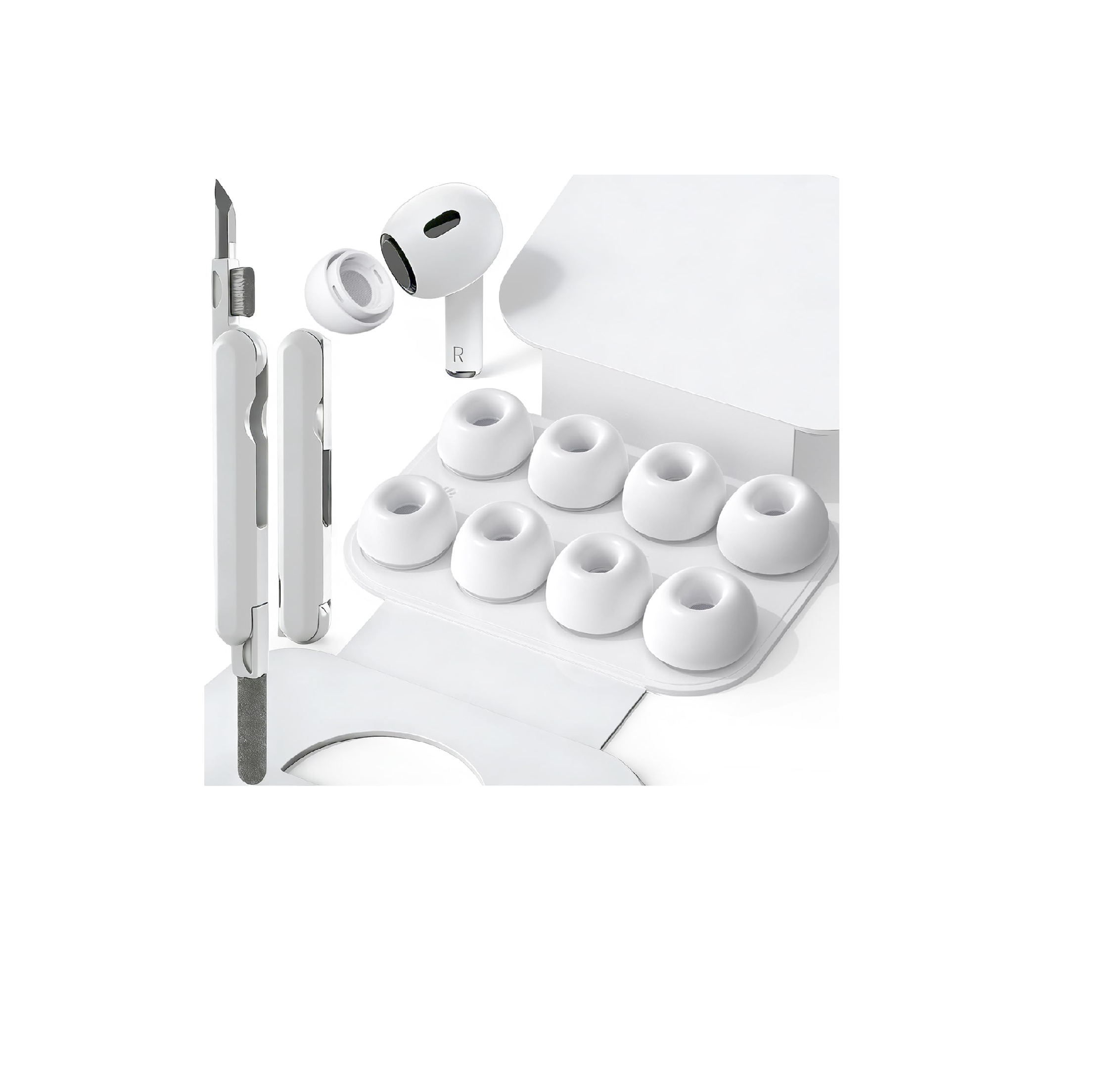 SIXFU Ear Tips for AirPods Pro/Pro 2, 4 Sizes with Cleaning Kit & Box