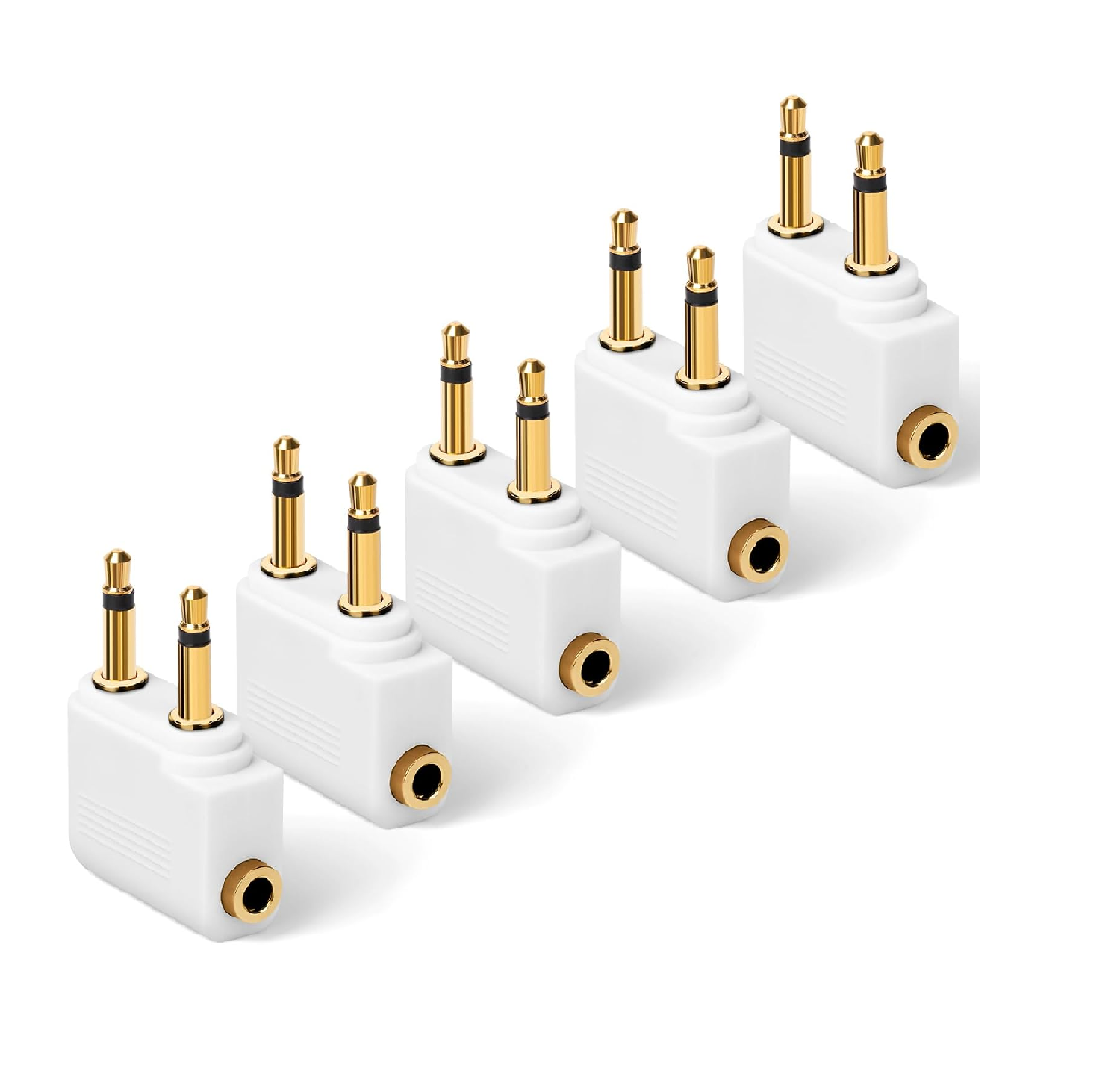 Airplane Headphone Adapter 5 Pack, Gold Plated 3.5mm Stereo Jack
