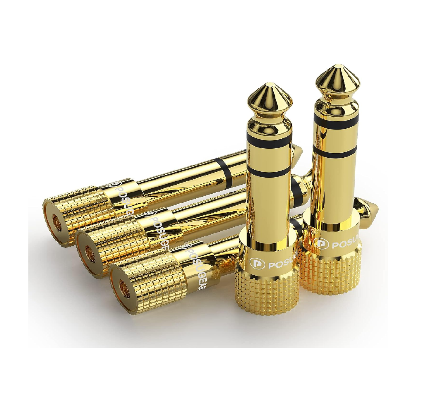 POSUGEAR 3.5mm to 6.35mm Headphone Adapter 5 Pack Gold Plated Stereo Jack